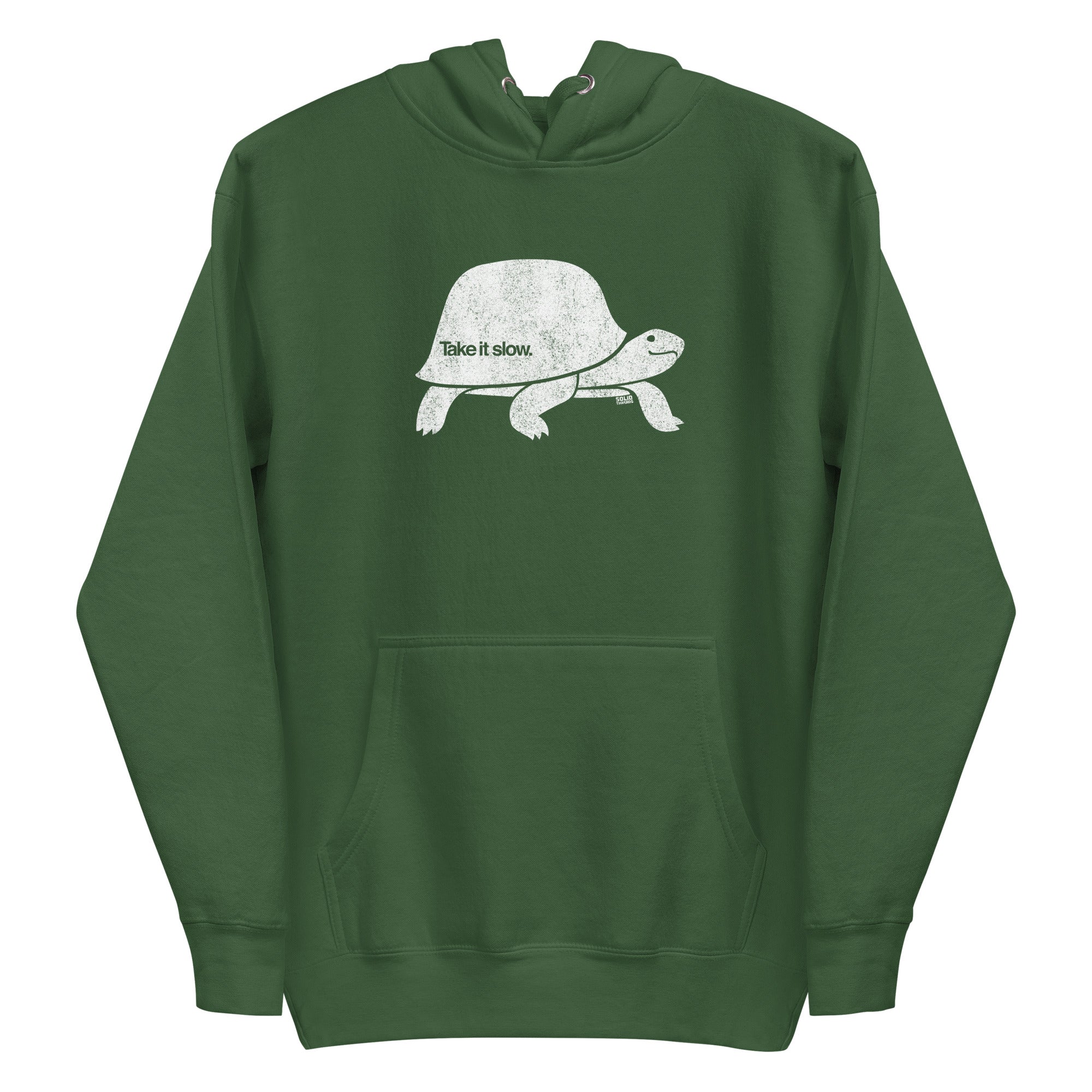 Unisex Take It Slow Vintage Classic Pullover Hoodie | Cool Turtle Fleece | Solid Threads