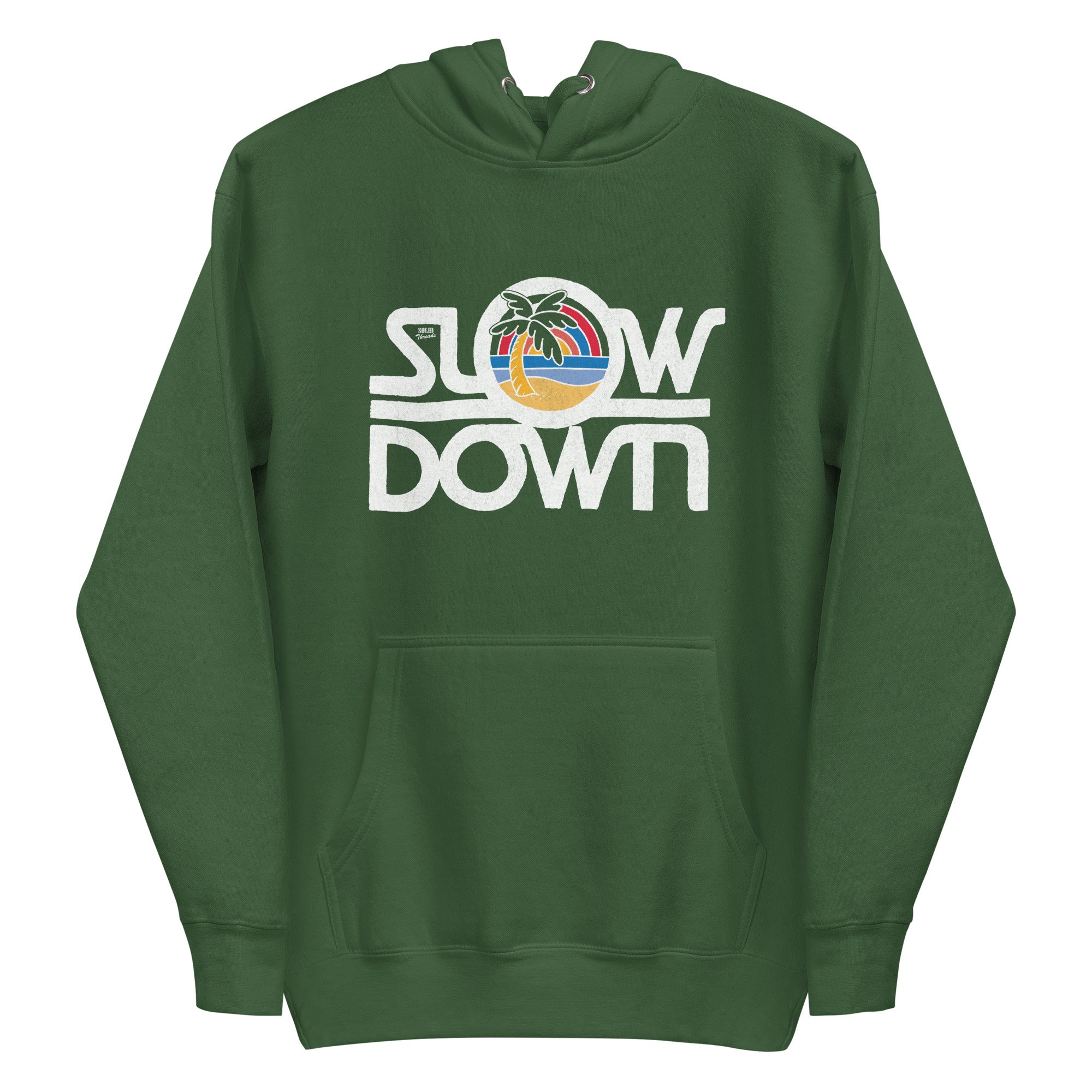 Slow Down Vintage Classic Pullover Hoodie | Cool Tropical Beach Fleece | Solid Threads