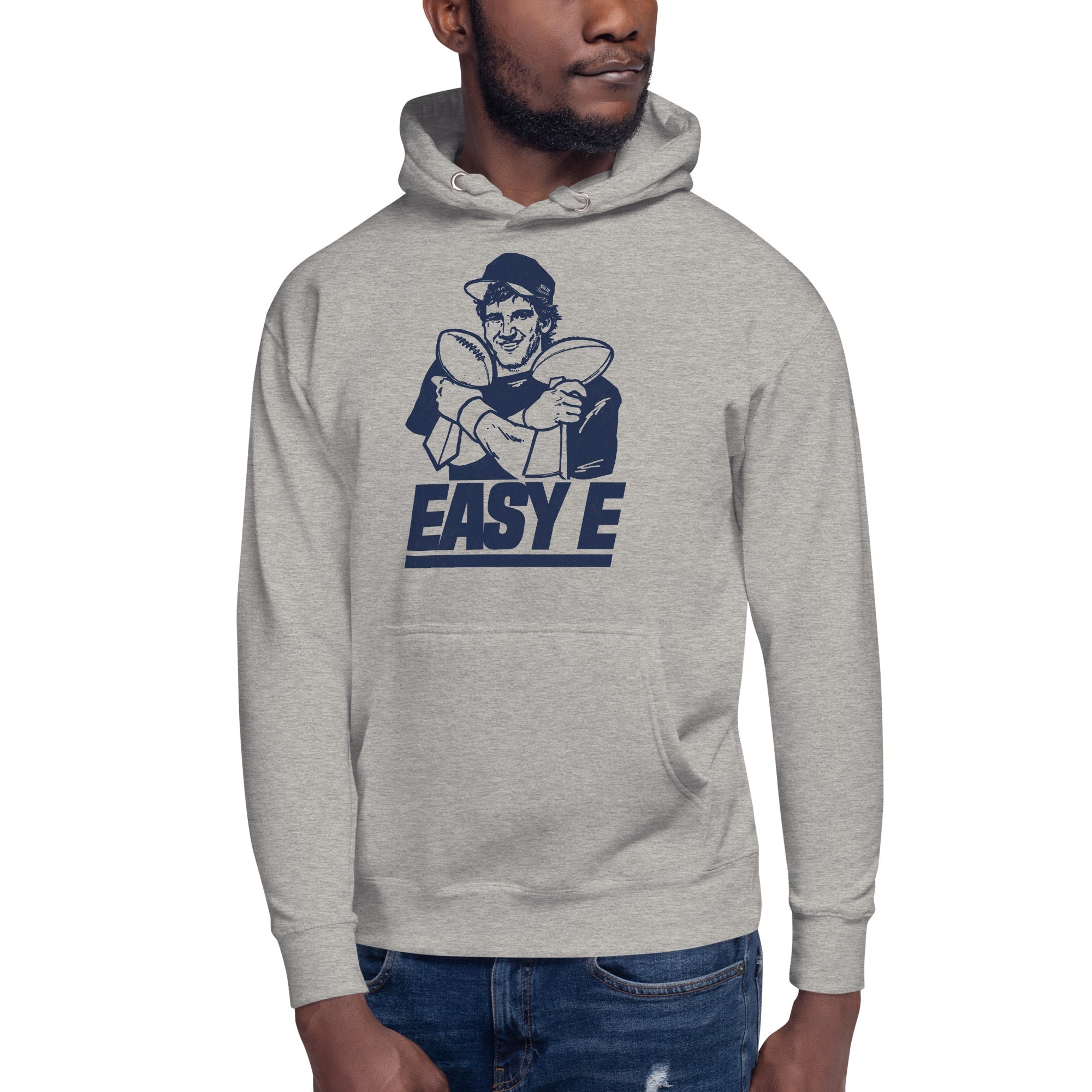 Unisex Easy E Vintage Classic Pullover Hoodie | Funny Ny Giants Fleece On Model | Solid Threads