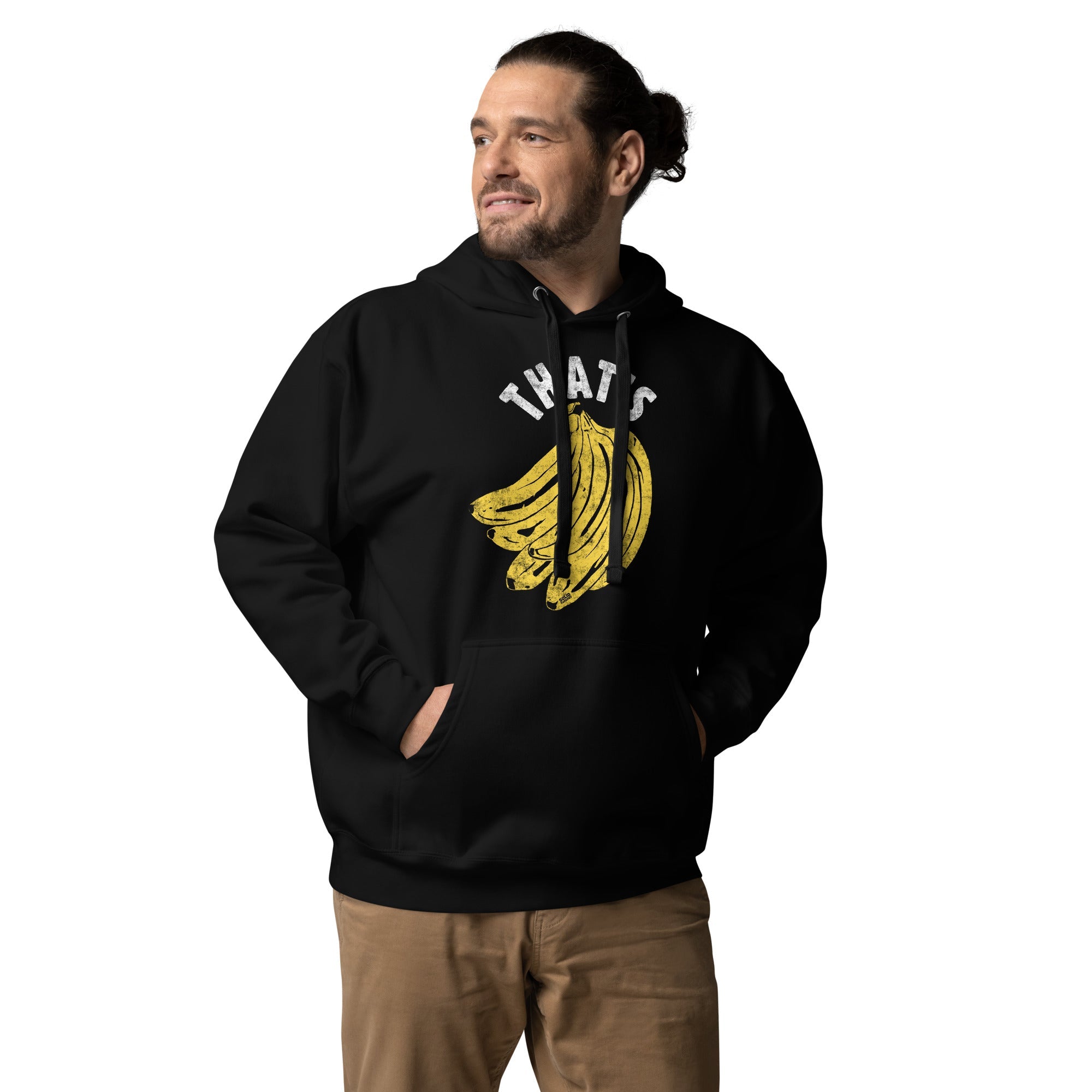 That's Bananas Vintage Classic Pullover Hoodie | Funny Fruit Fleece On Model | Solid Threads
