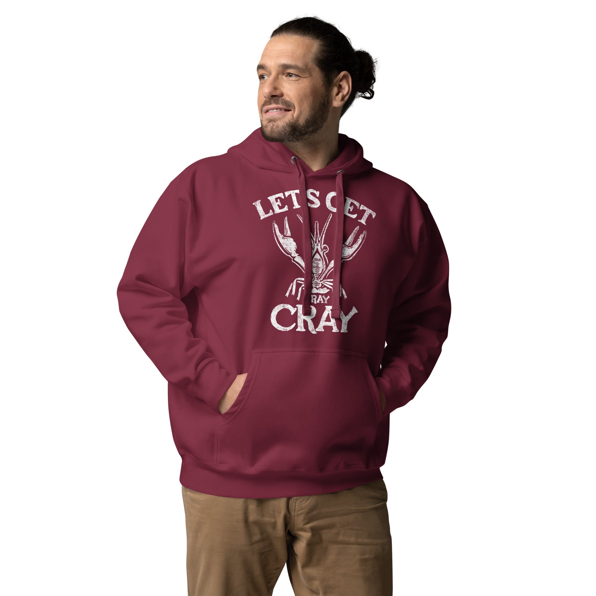 Let's Get Cray Cray Funny Classic Pullover Hoodie | Vintage Seafood Fleece On Model | Solid Threads
