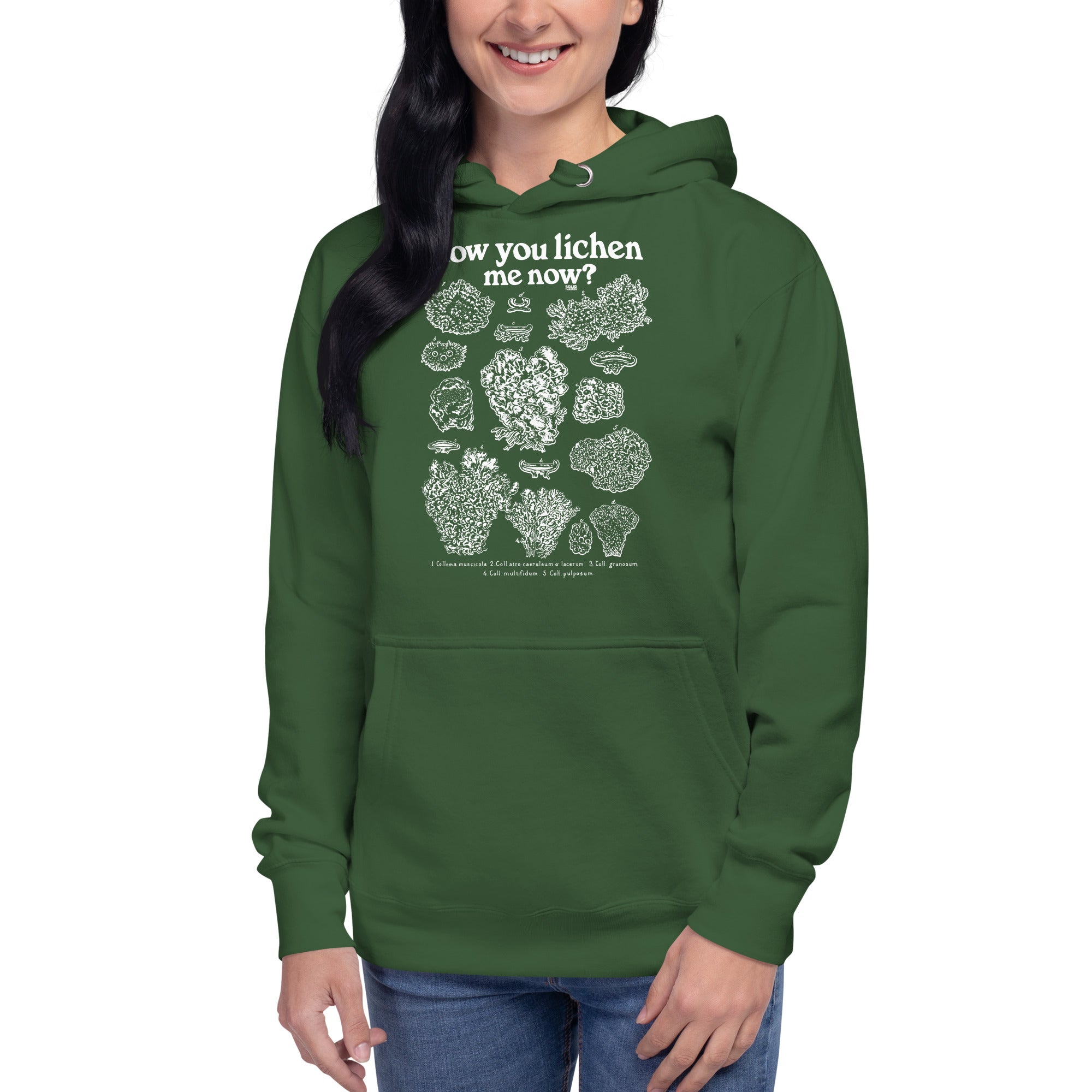 Unisex How You Lichen Me Now Funny Classic Pullover Hoodie | Retro Nature Fleece On Model | Solid Threads