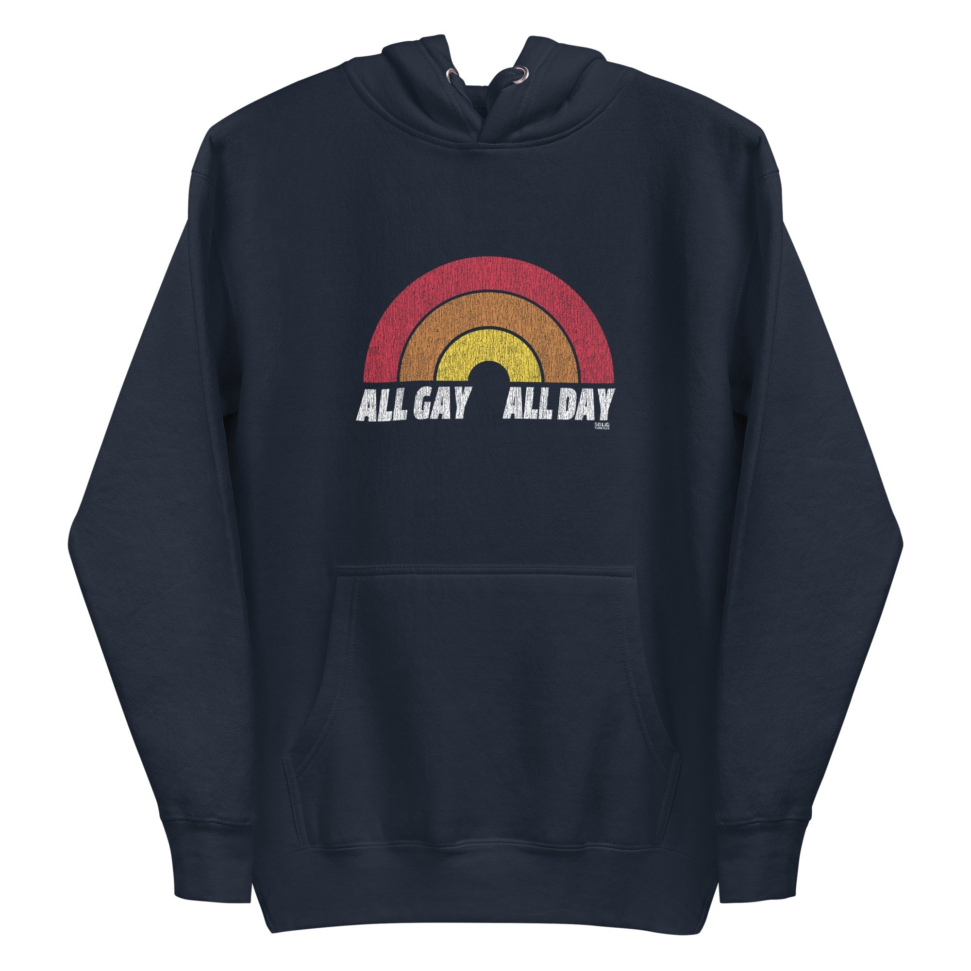 All Gay All Day Vintage Classic Pullover Hoodie | Retro Pride Fleece | Solid Threads
