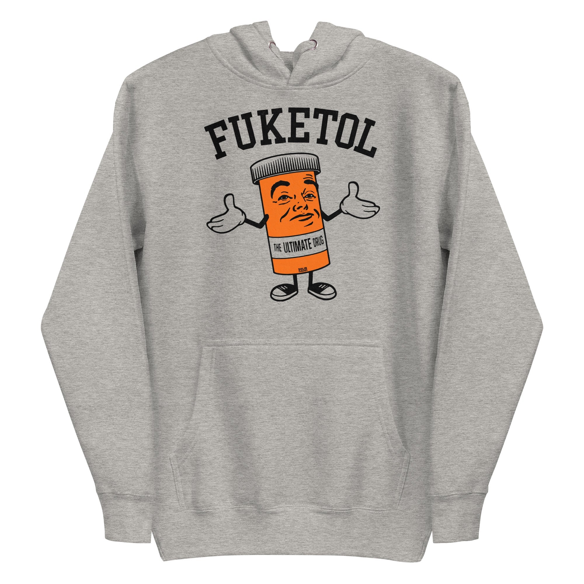 Fuketol Retro Classic Pullover Hoodie | Funny Pill Bottle Fleece | Solid Threads