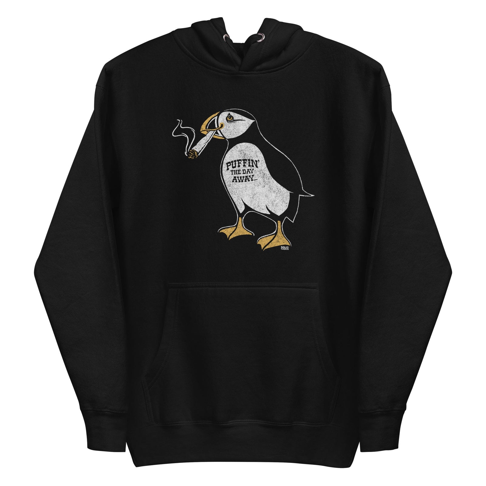 Unisex Puffin Away Vintage Classic Pullover Hoodie | Funny Marijuana Fleece | Solid Threads