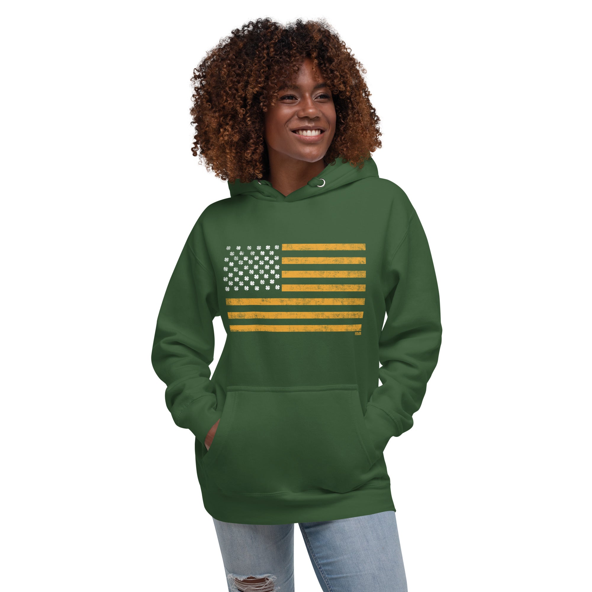 Unisex Irish American Vintage Classic Pullover Hoodie | Cool St Paddy'S Fleece On Model | Solid Threads