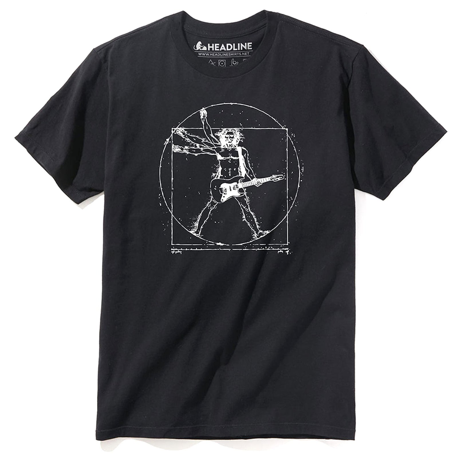 Men's Da Vinci Rock Designer Graphic T-Shirt | Cool Guitar Vitruvian Windmill Tee | Solid Threads
