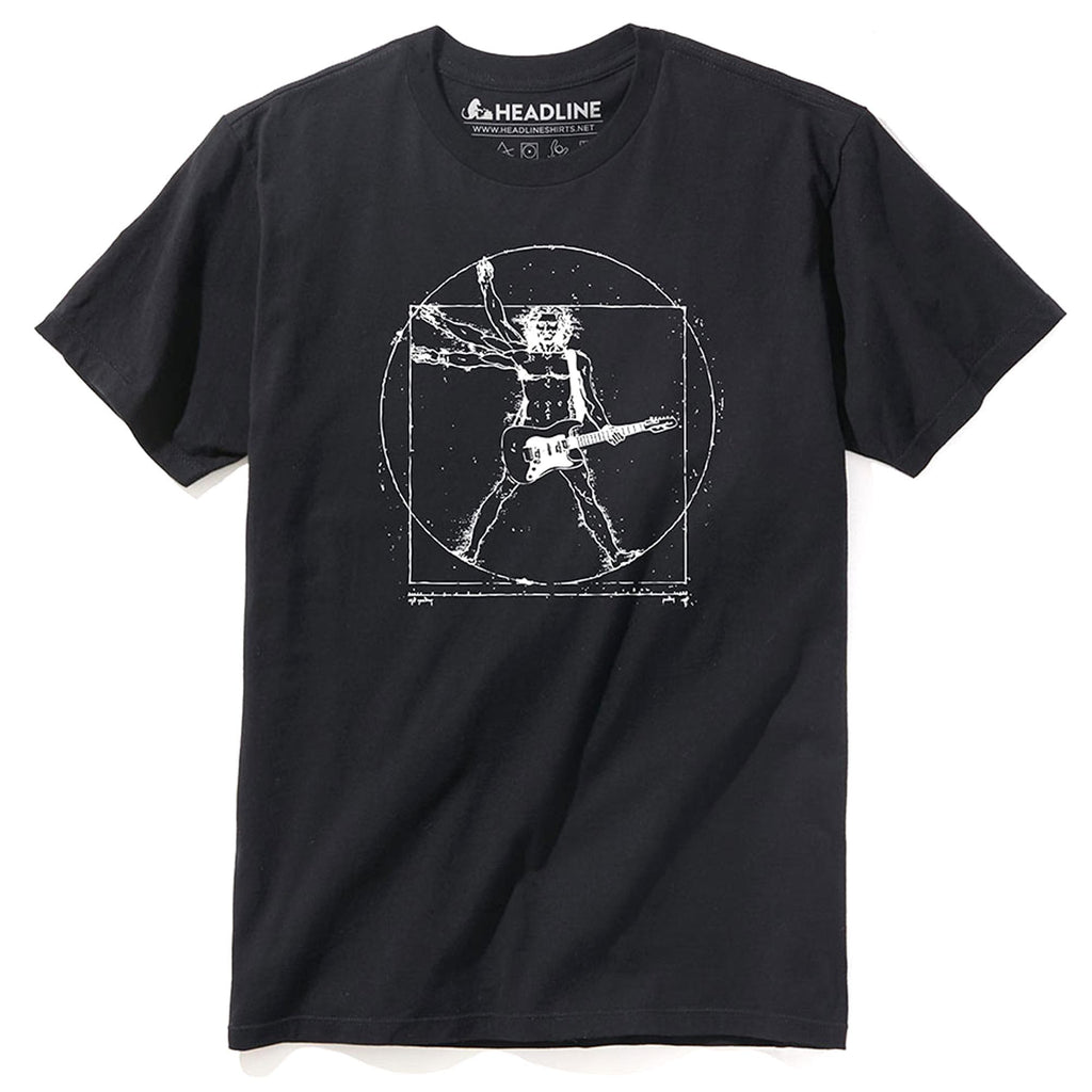Da Vinci Rock Man Graphic T-Shirt | Cool Guitar Vitruvian Windmill