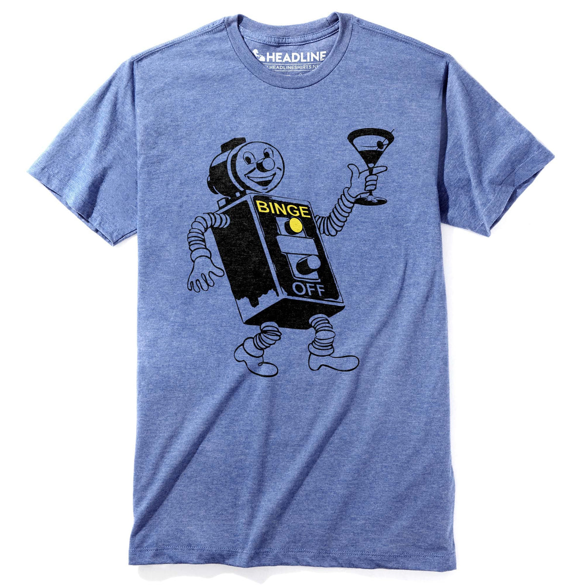 Men&#39;s Binge Bot Funny Graphic T-Shirt | Vintage Party Robot  Tee | Solid Threads