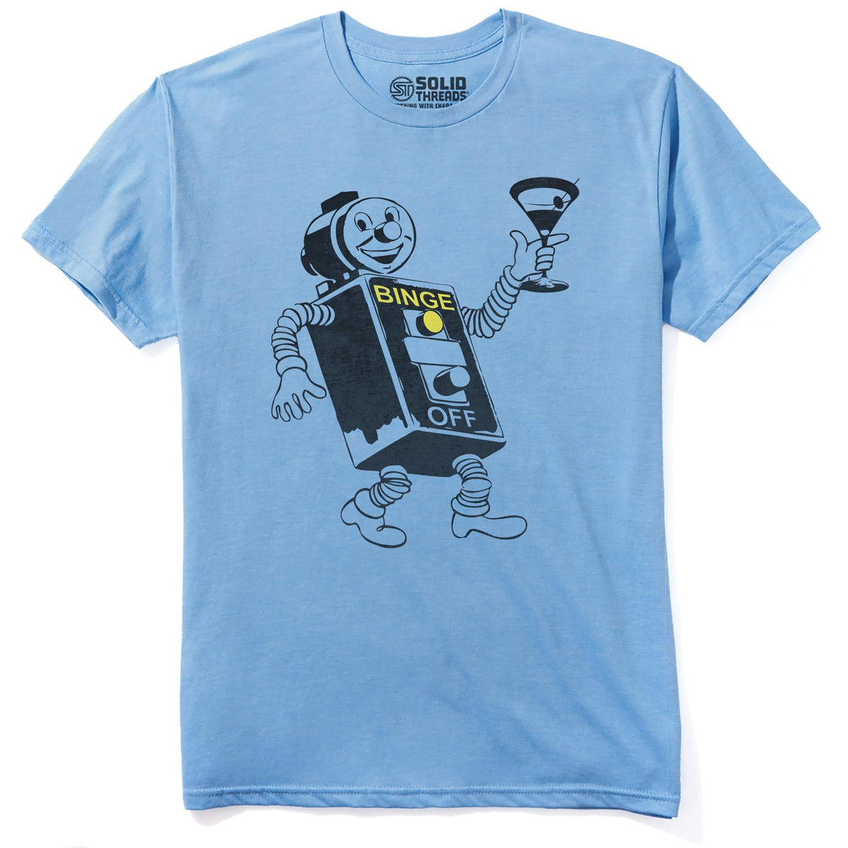 Binge Bot Funny Staple T-shirt in Light Blue Heather - Front View