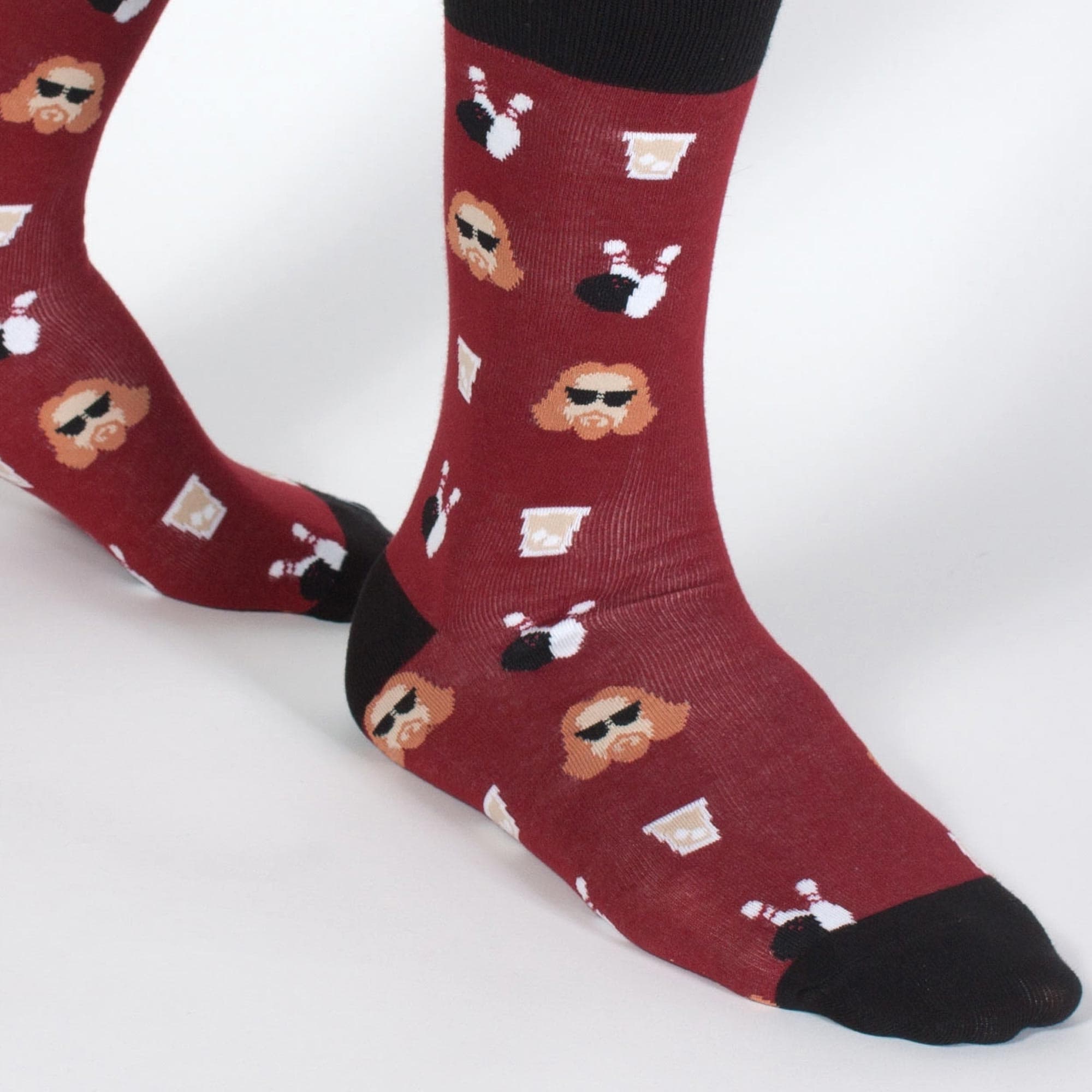 Abide Funny Woven Socks | Designer Dude Movie Bowling Graphic Socks | Solid Threads