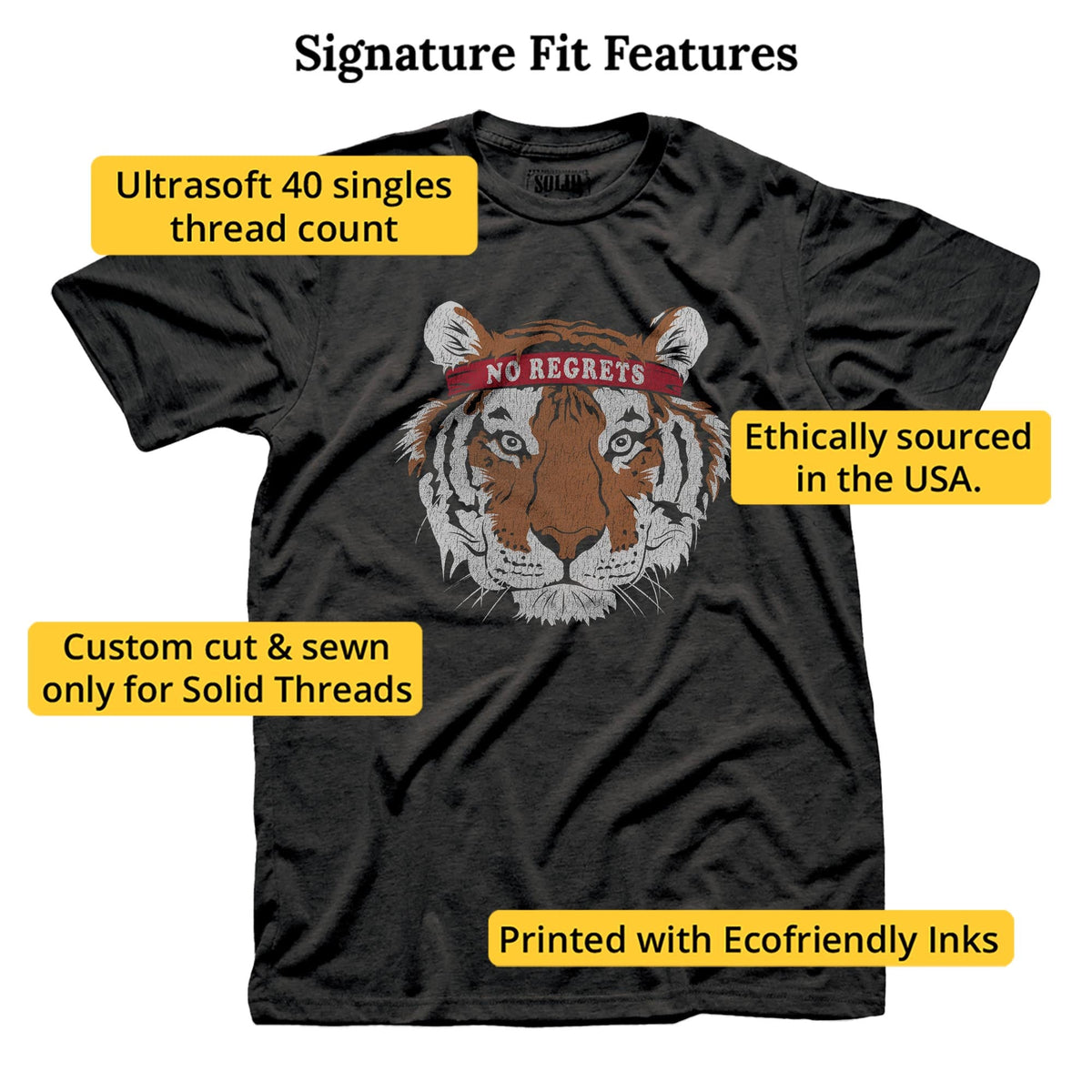 Motivational Tiger Cool Signature T-shirt in Dark Charcoal - Fit Attributes