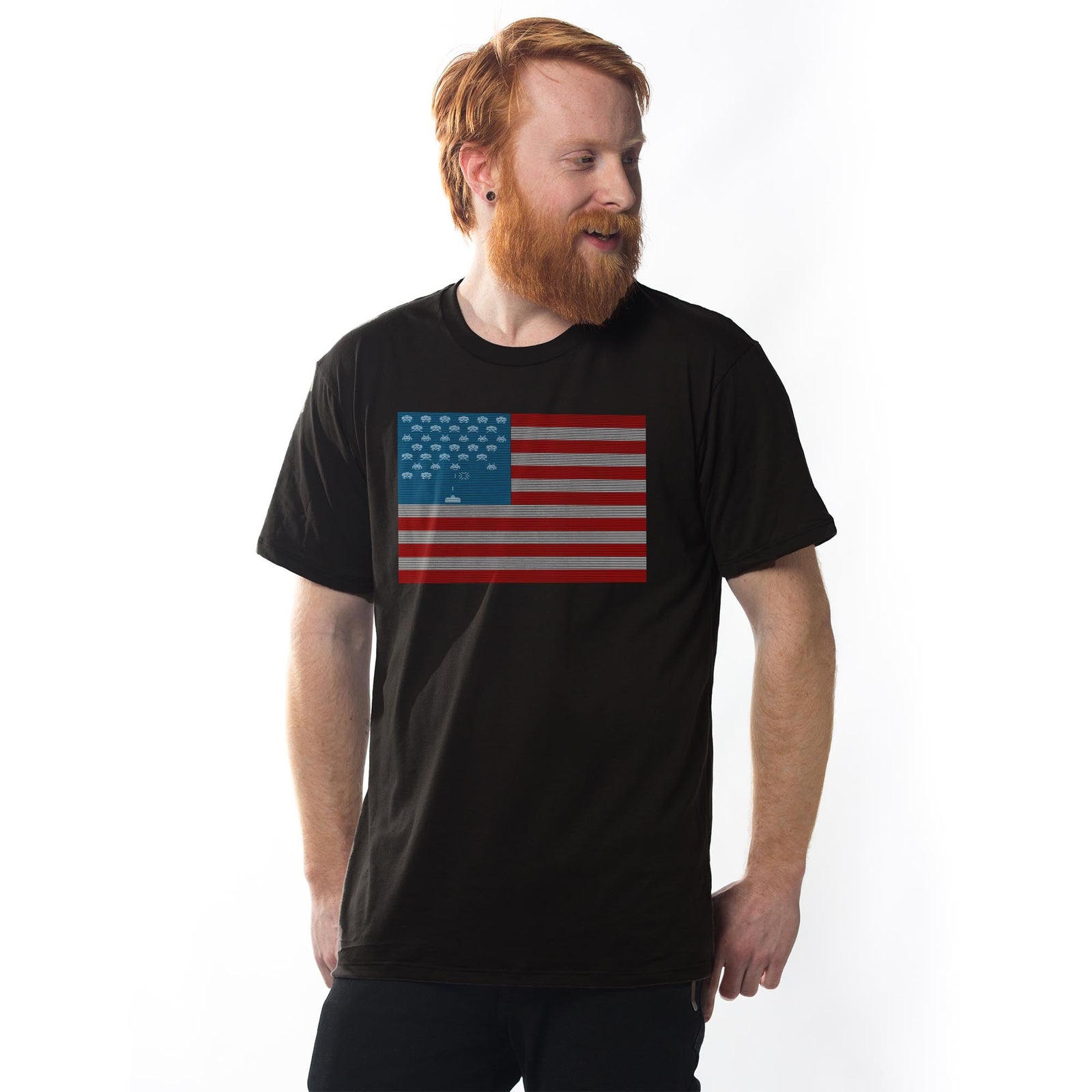 Invaders Flag Cool Signature T-shirt in Black On Model - Front View