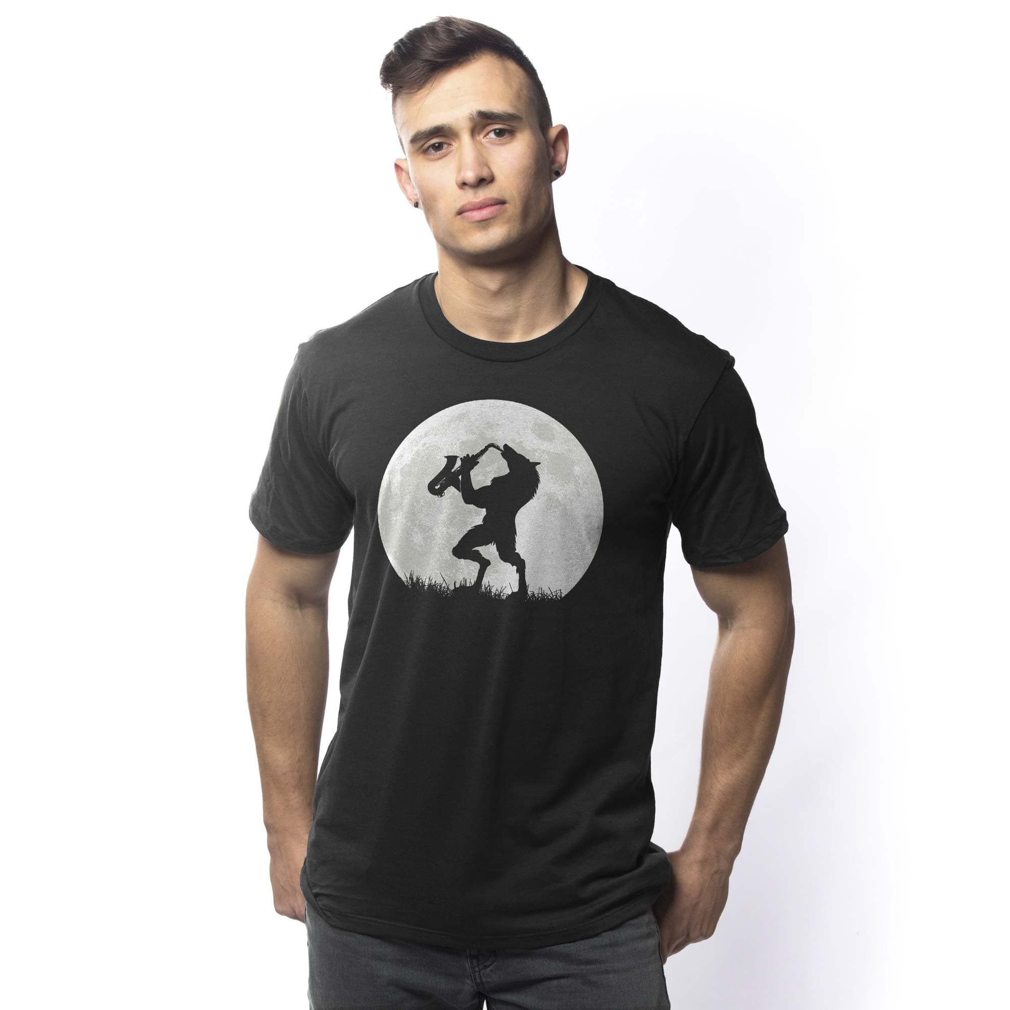 Men's Werewolf Sax Solo Funny Graphic T-Shirt | Cool Full Moon  Tee On Model | Solid Threads