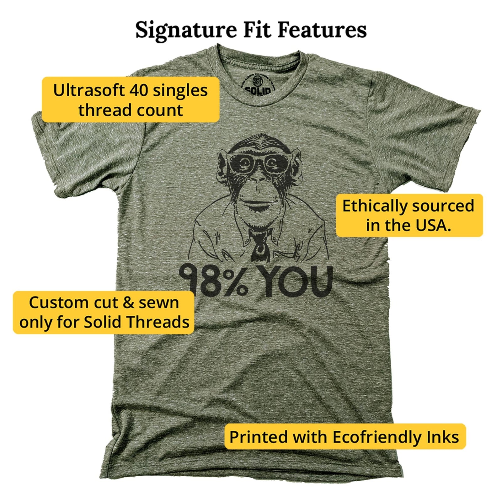 98% You Funny Signature T-shirt in Triblend Olive - Fit Attributes
