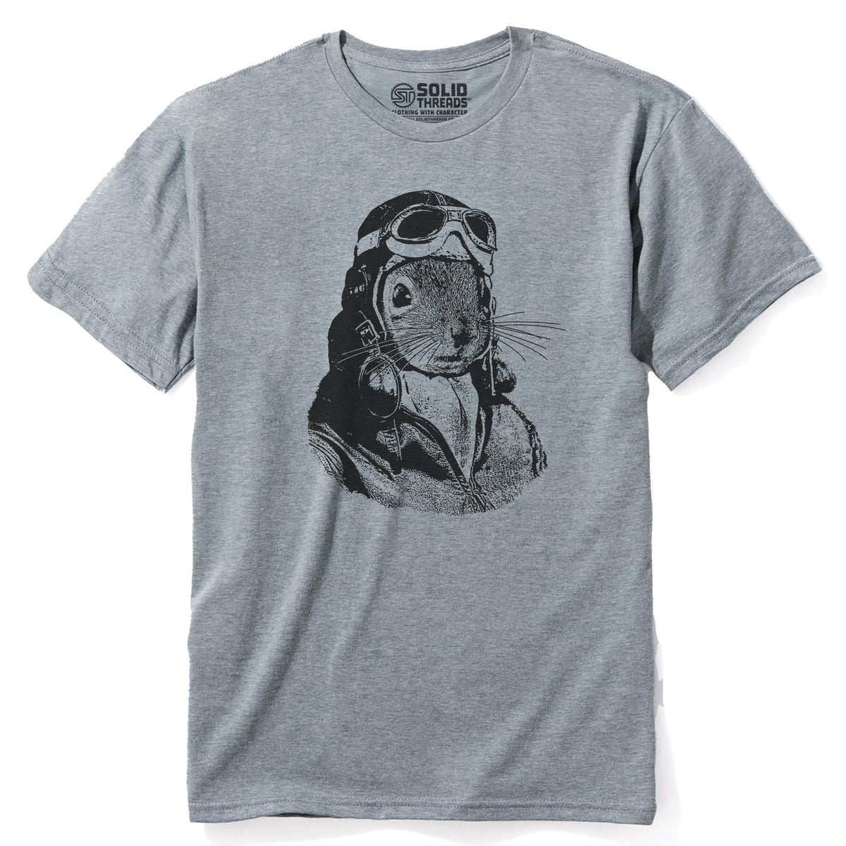 Flying Squirrel Funny Staple T-shirt in Ash Heather - Front View