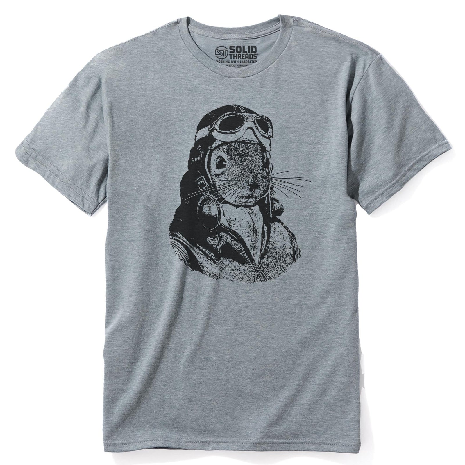 Flying Squirrel Funny Staple T-shirt in Ash Heather - Front View