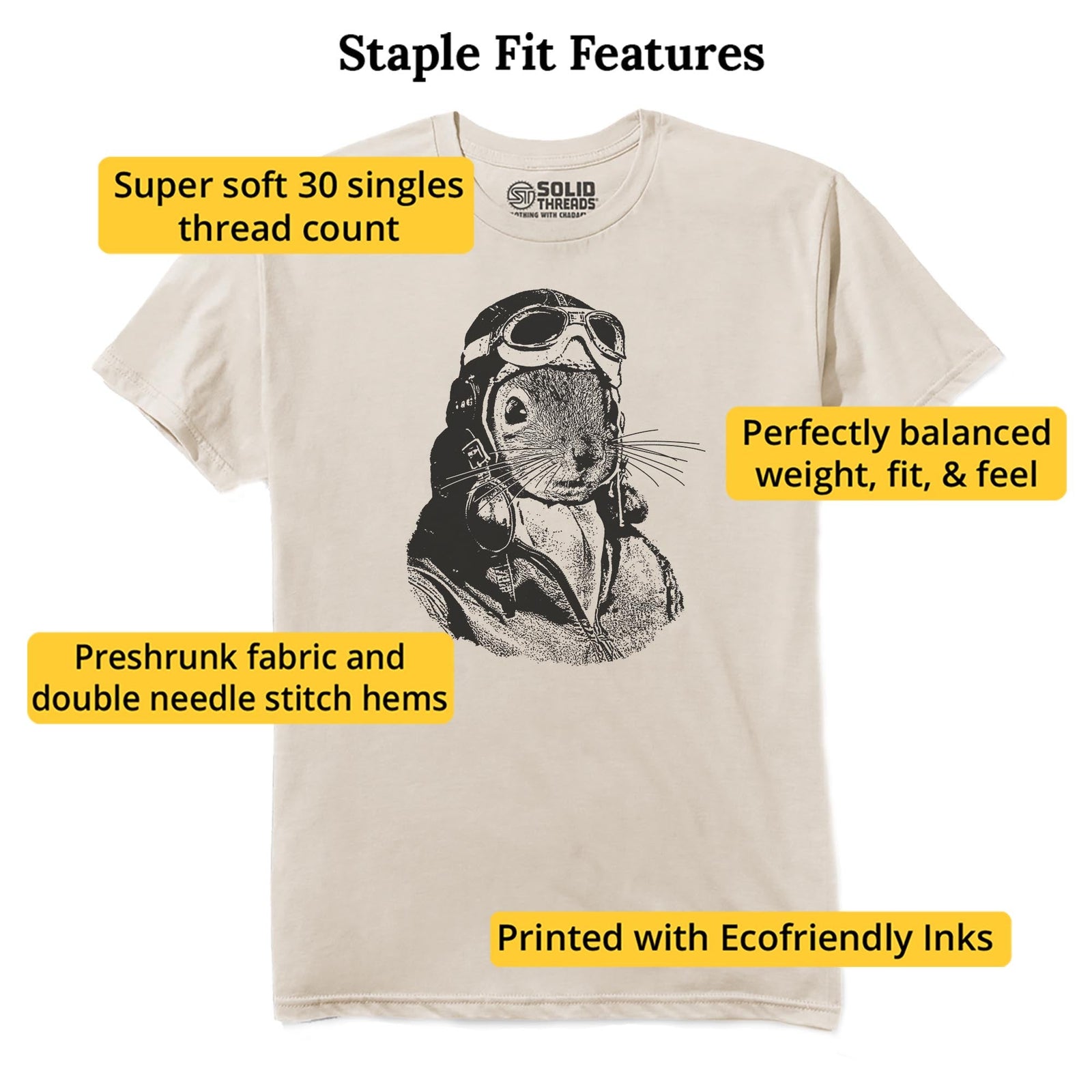 Flying Squirrel Funny Staple T-shirt in Natural - Fit Attributes