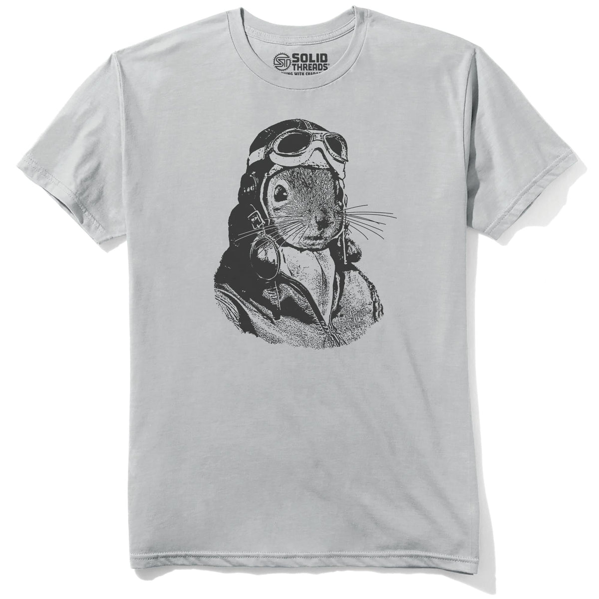 Flying Squirrel Funny Staple T-shirt in Silver - Front View