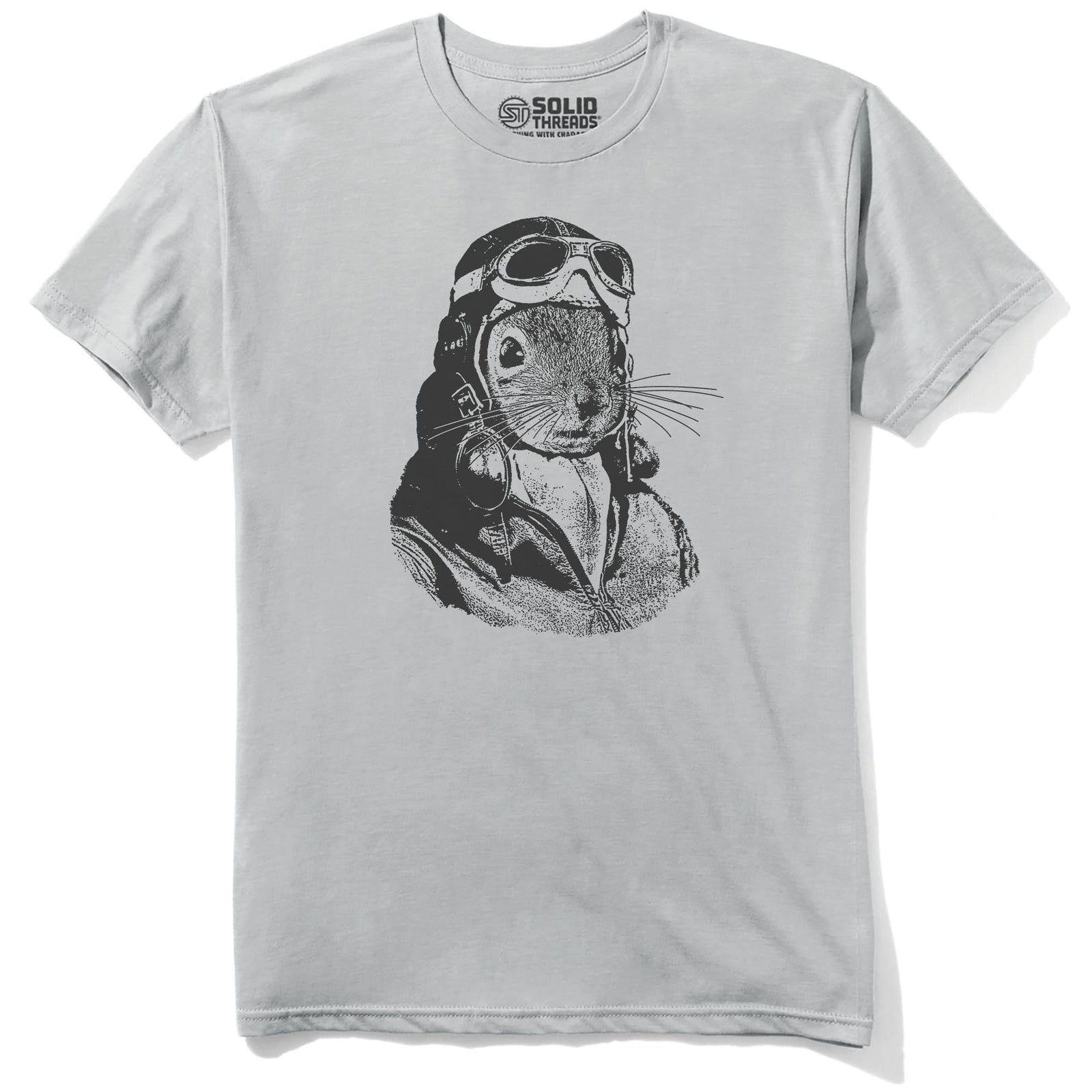 Flying Squirrel Funny Staple T-shirt in Silver - Front View