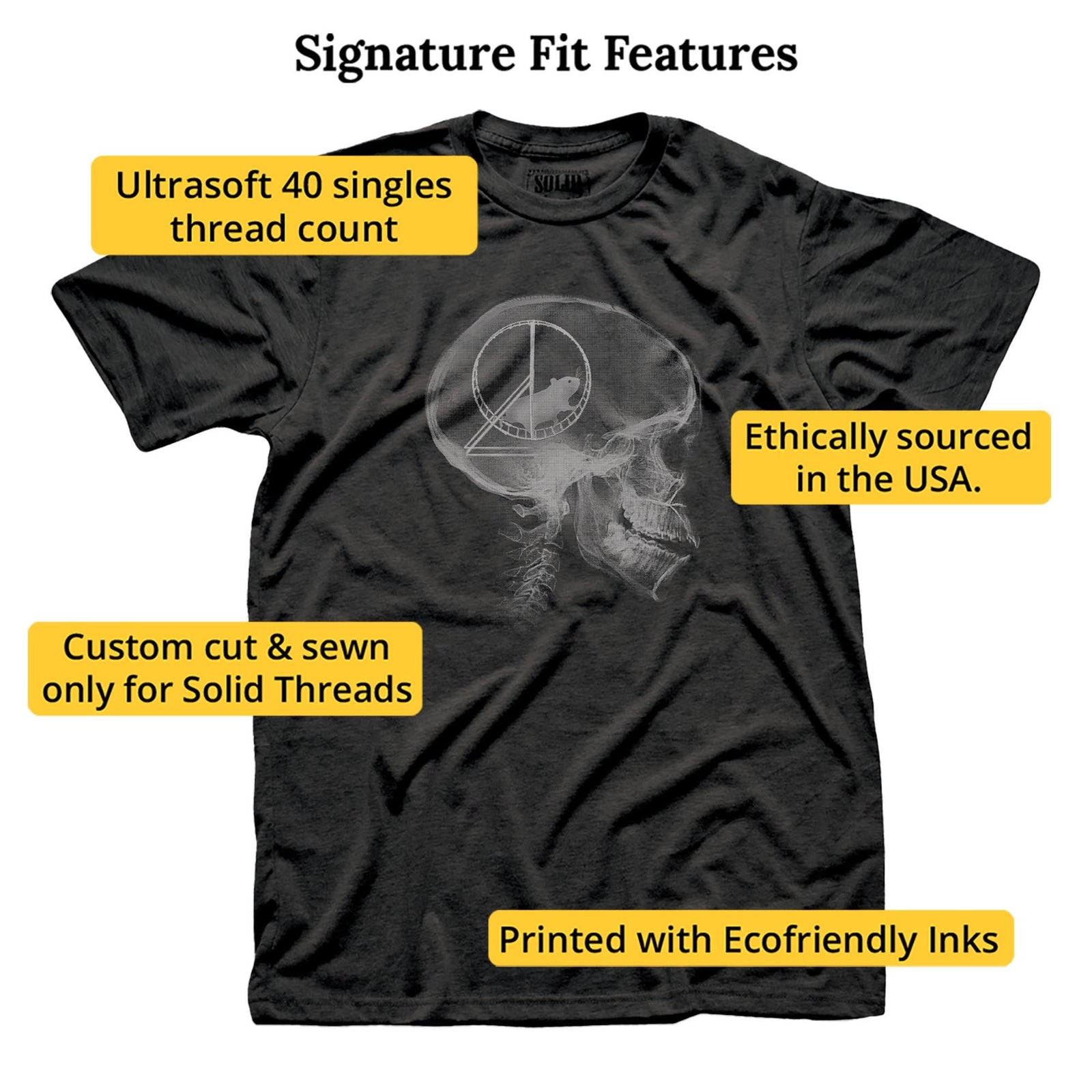Hamster Head Scan Funny Signature T-shirt in Dark Charcoal - Fit Attributes