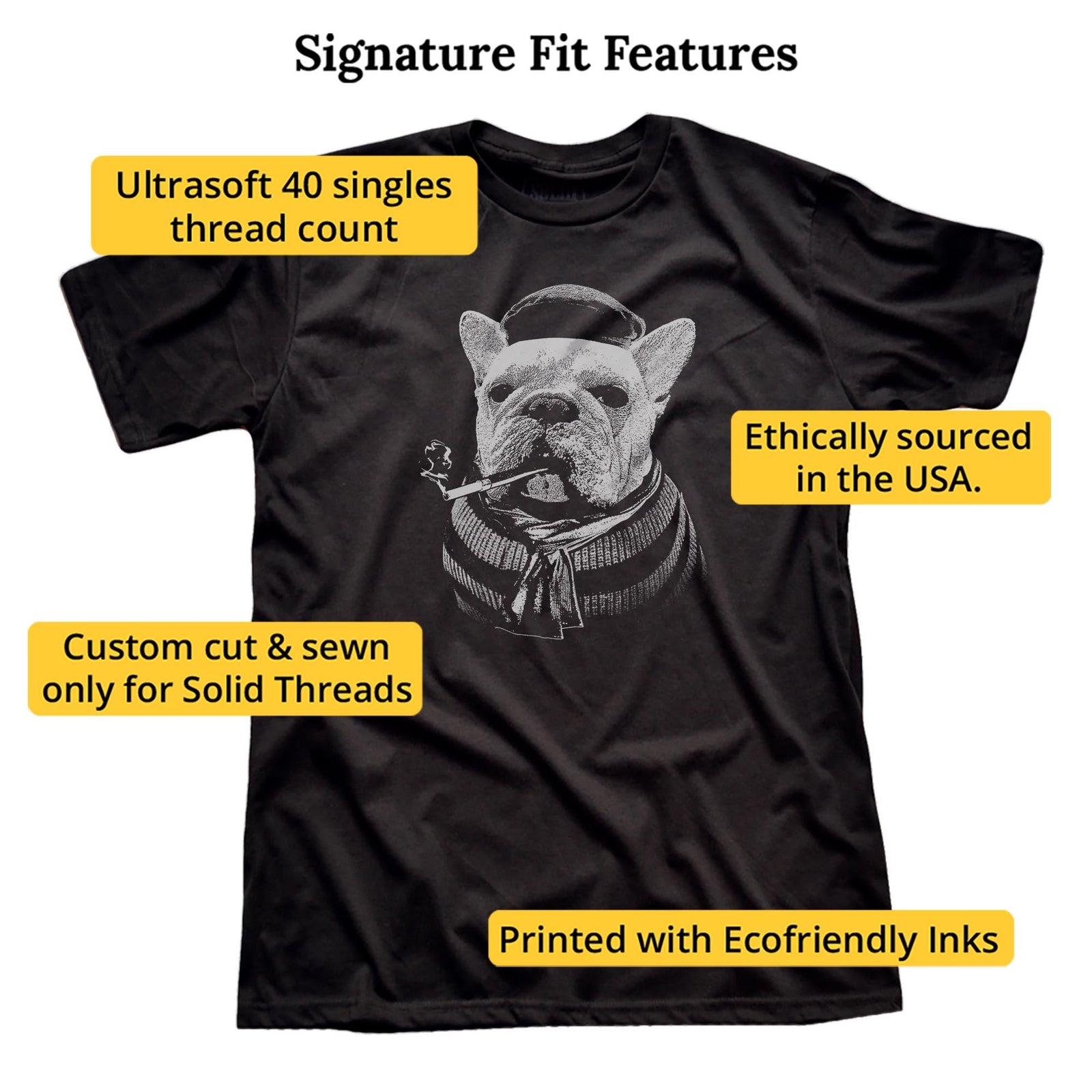 French Bulldog Funny Signature T-shirt in Black - Fit Attributes