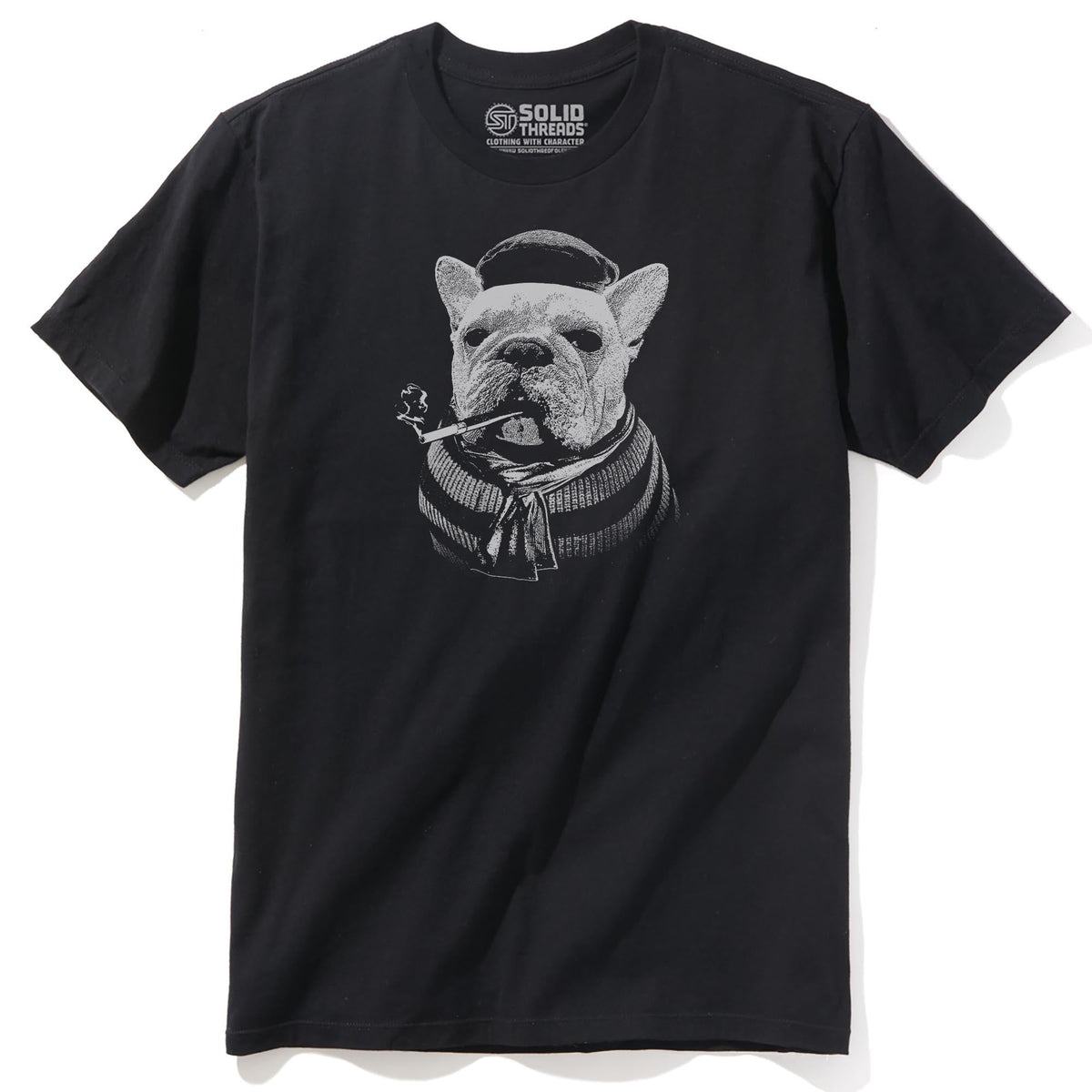 French Bulldog Funny Staple T-shirt in Black - Front View