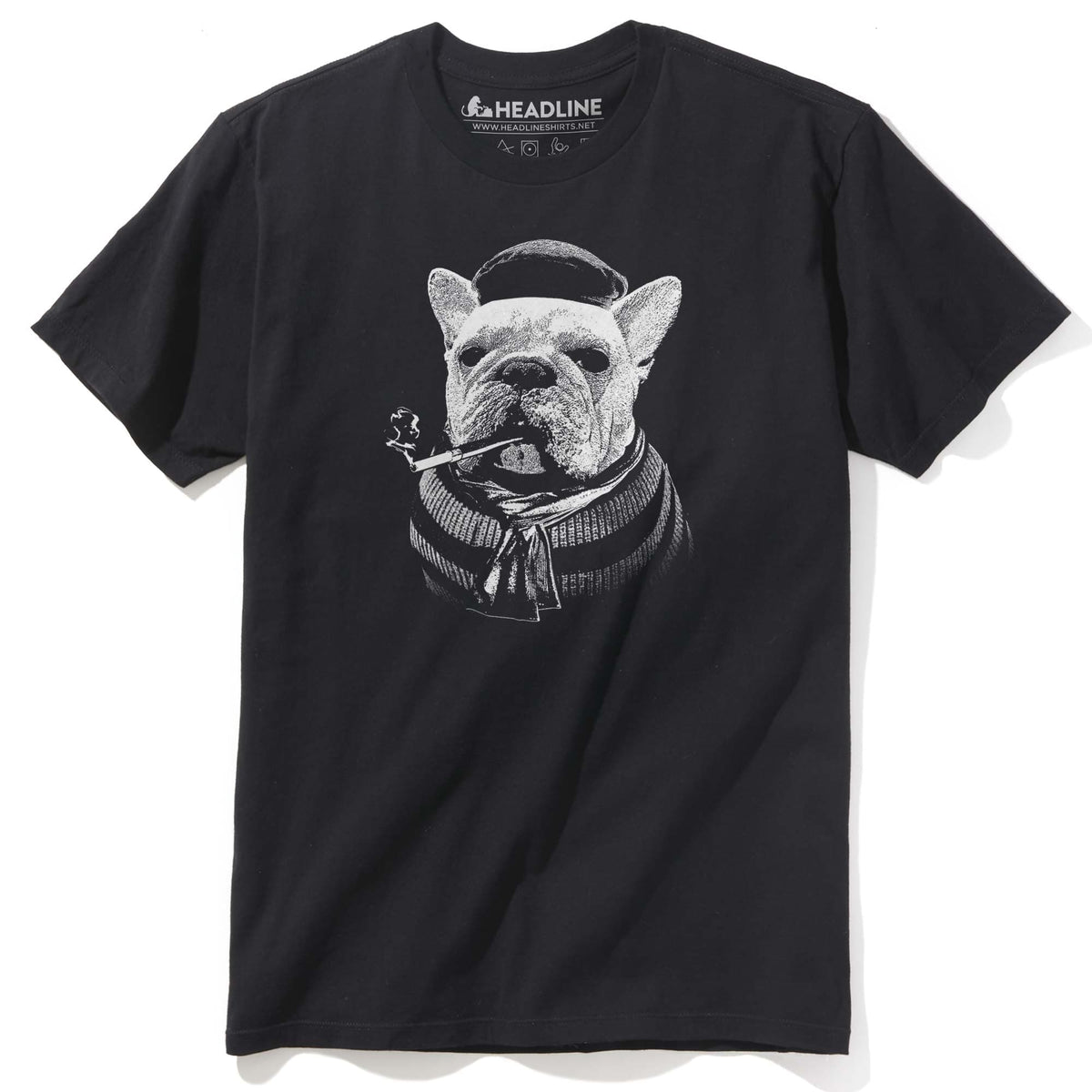 Men&#39;s French Bulldog Funny Graphic T-Shirt | Vintage Dog Beret  Tee | Solid Threads