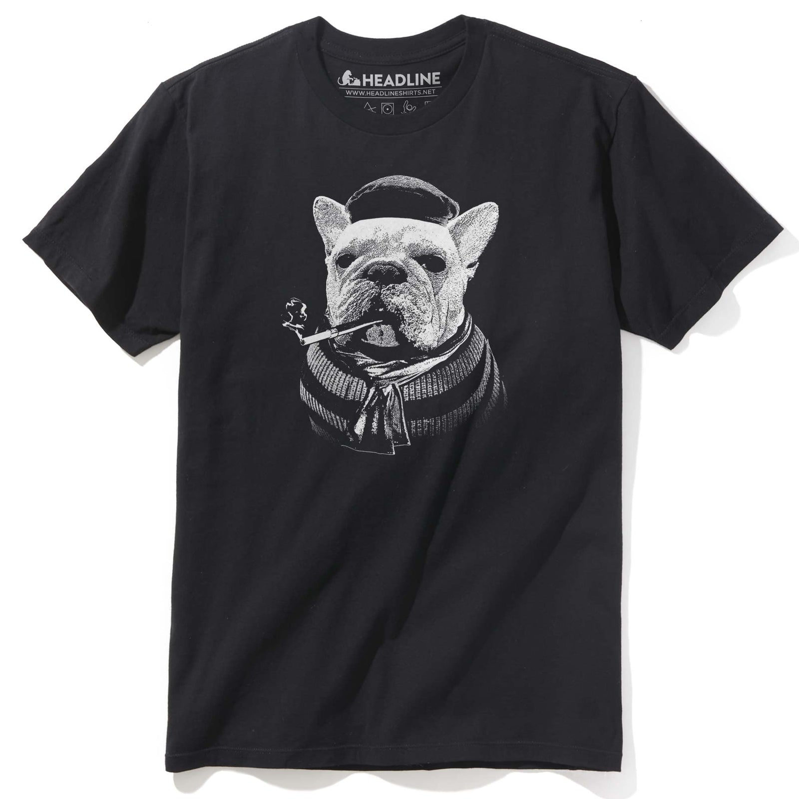 Men's French Bulldog Funny Graphic T-Shirt | Vintage Dog Beret  Tee | Solid Threads