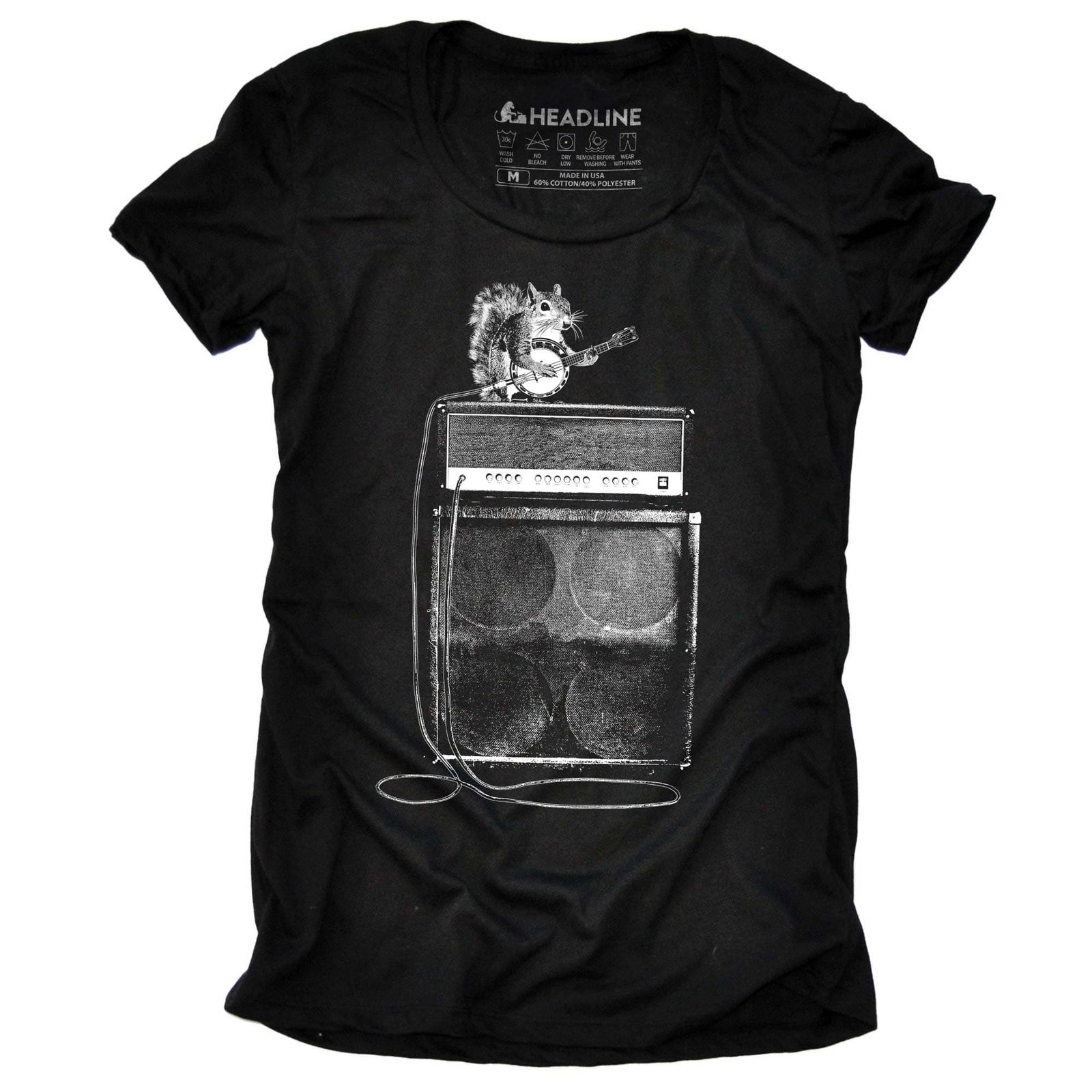 Women's Squirrel Banjo Artsy Graphic T-Shirt | Funny Amplifier Bluegrass Electric Tee | Solid Threads