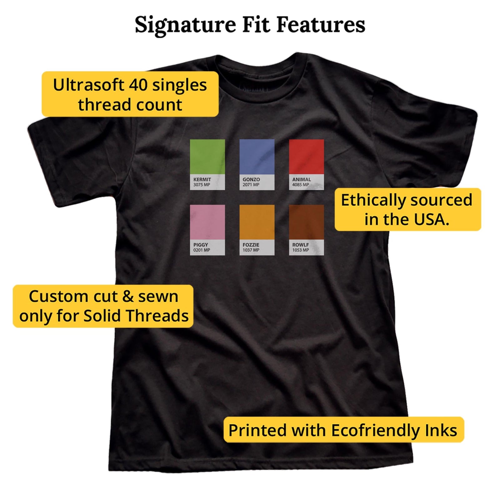 Muppantones Designer Signature T-shirt in Black - Fit Attributes