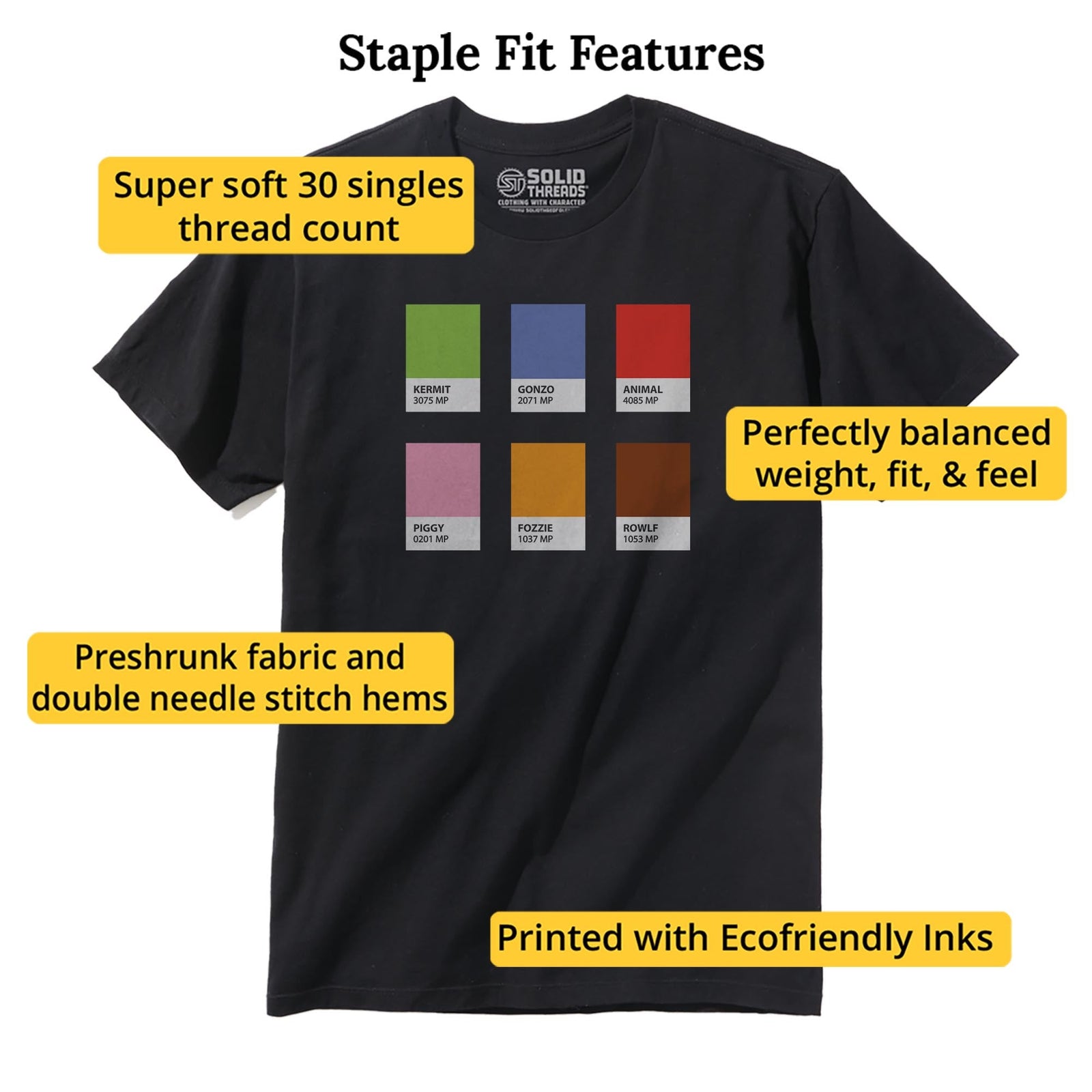 Muppantones Designer Staple T-shirt in Black - Fit Attributes