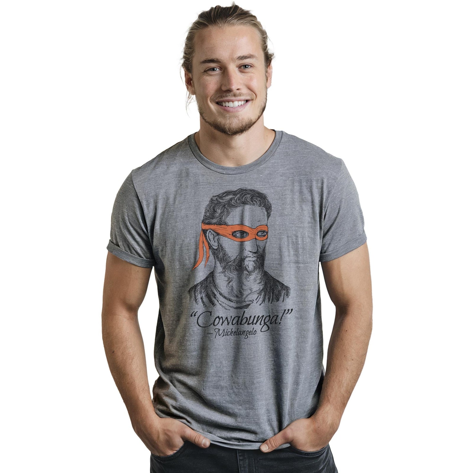 Michelangelo Cool Staple T-shirt in Ash Heather On Model - Front View