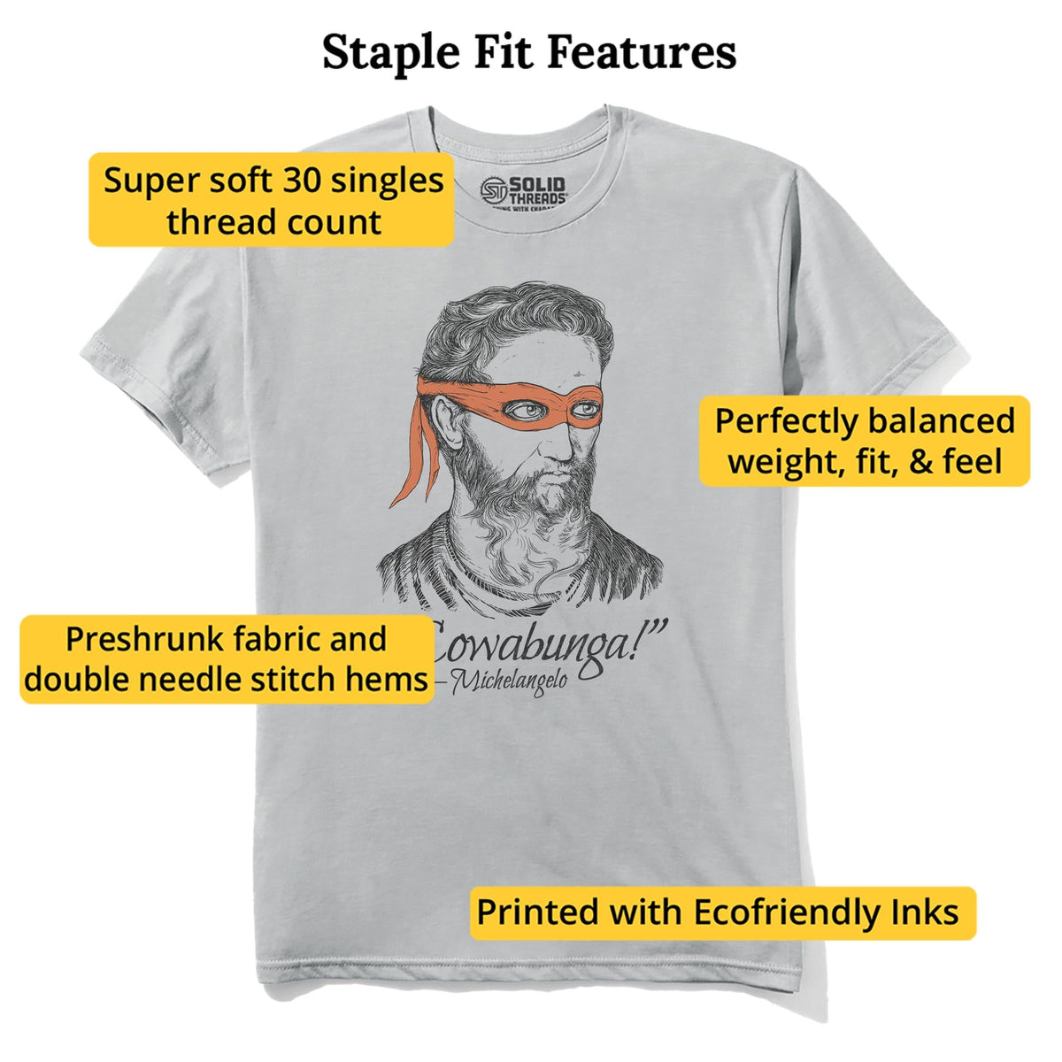 Michelangelo Cool Staple T-shirt in Silver - Fit Attributes