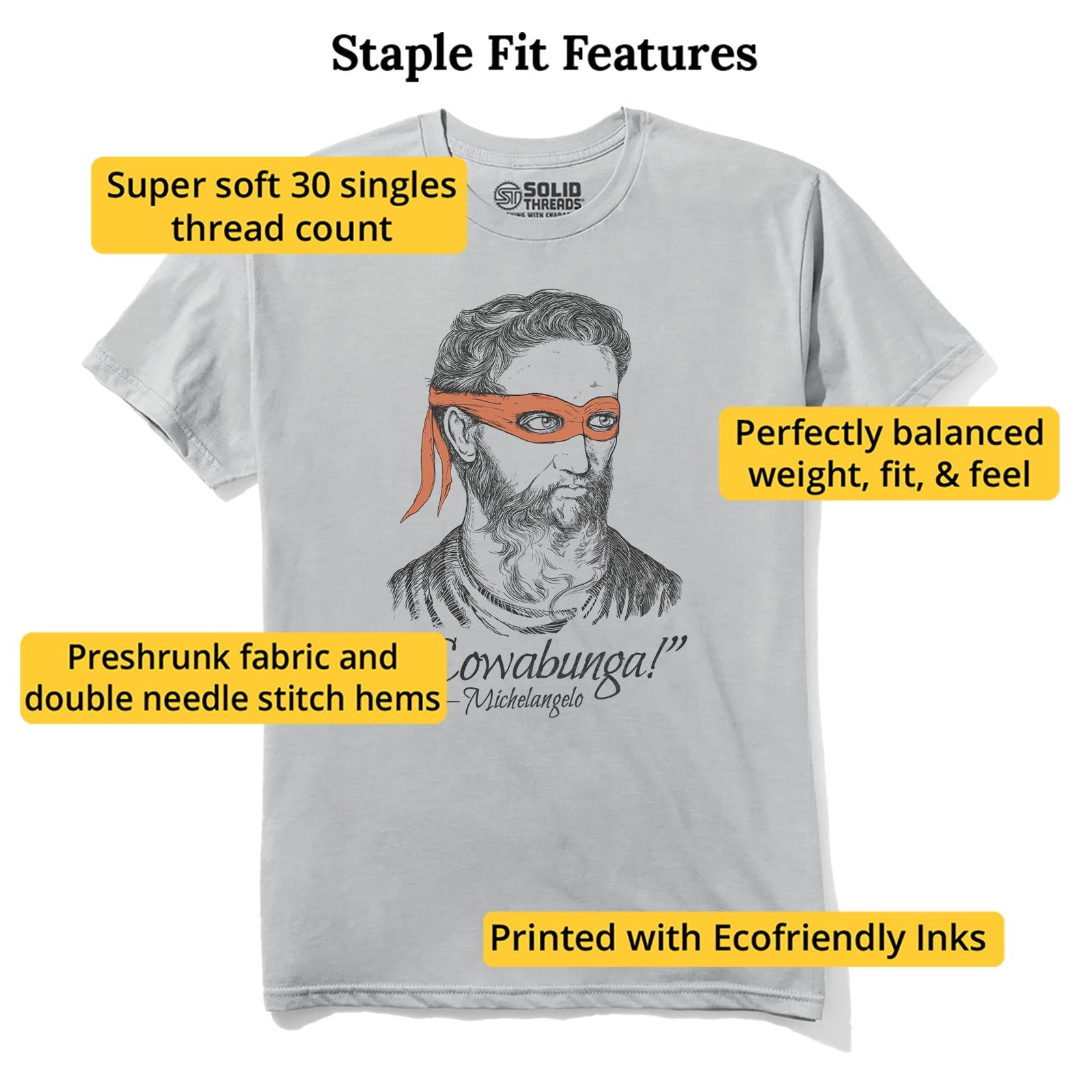 Michelangelo Cool Staple T-shirt in Silver - Fit Attributes