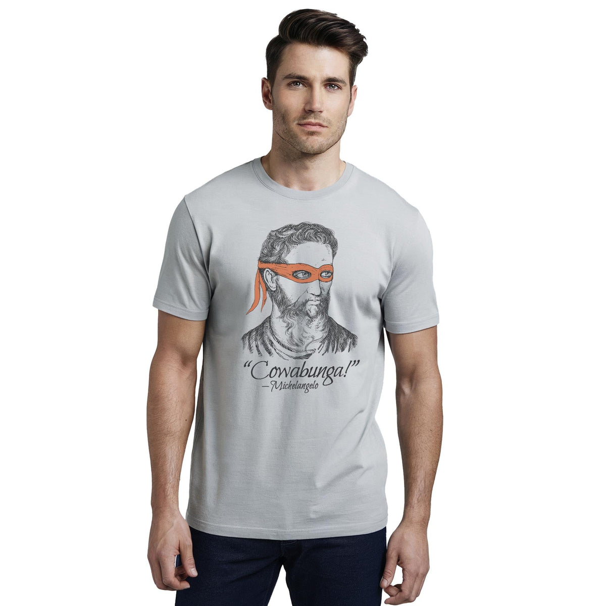 Michelangelo Cool Staple T-shirt in Silver On Model - Front View