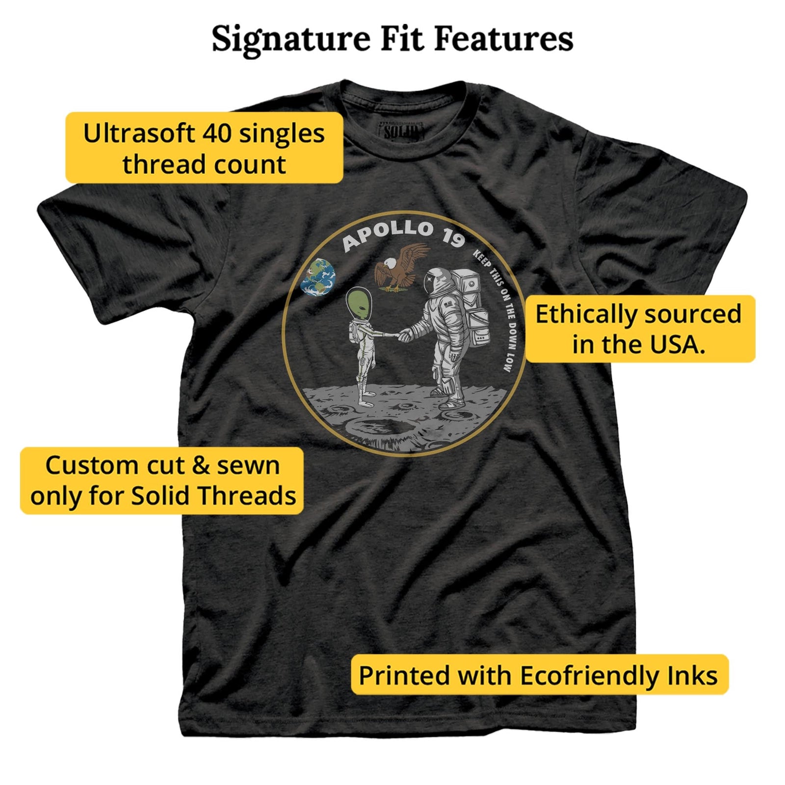 Apollo 19 Vintage Signature T-shirt in Dark Charcoal - Fit Attributes