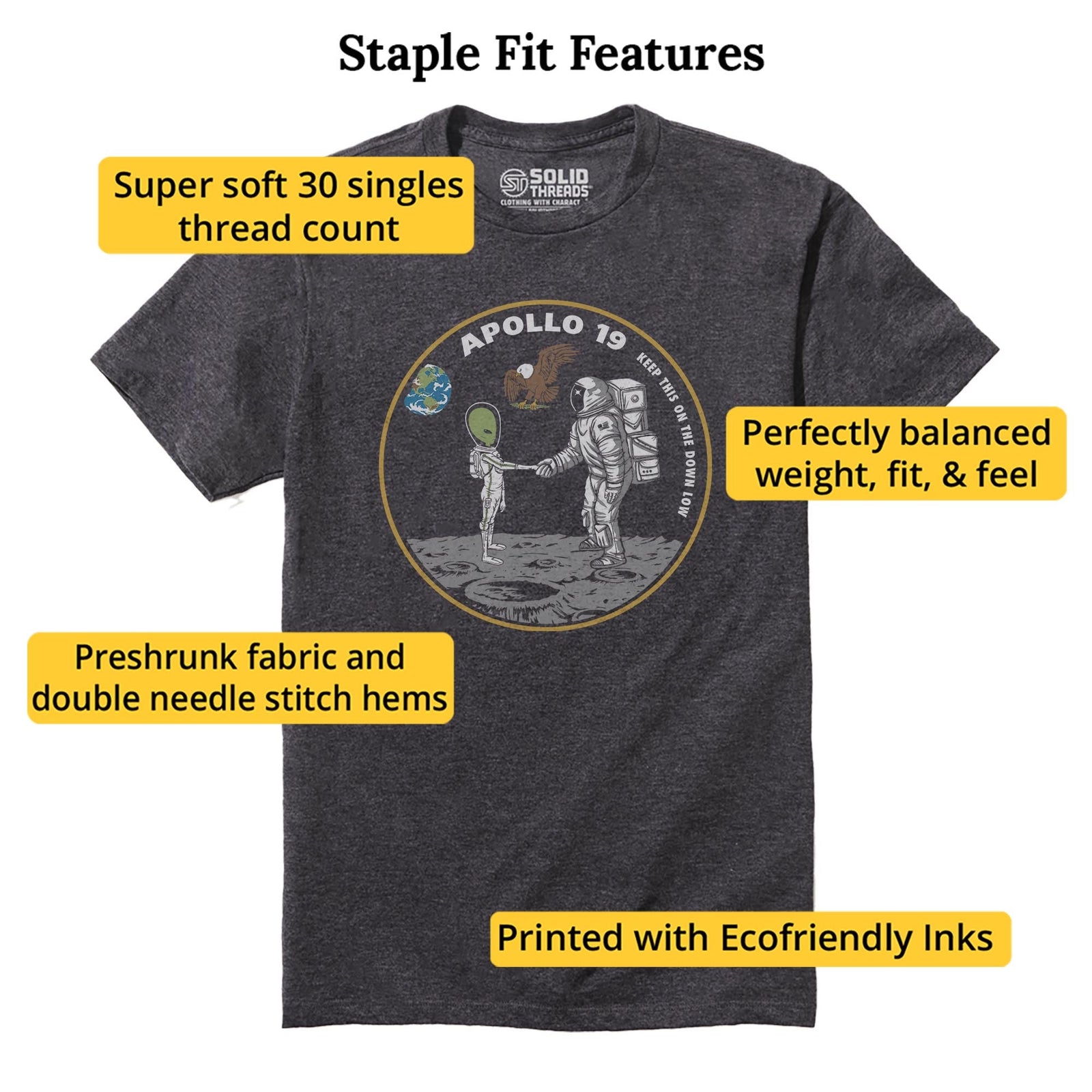 Apollo 19 Vintage Staple T-shirt in Charcoal Heather - Fit Attributes
