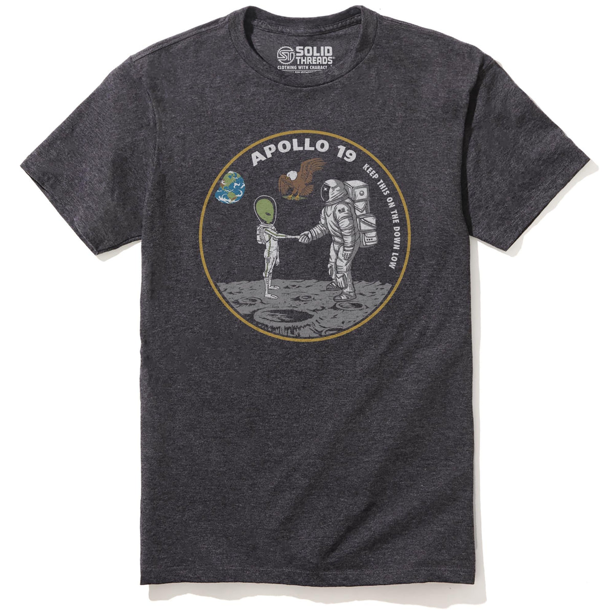 Apollo 19 Vintage Staple T-shirt in Charcoal Heather - Front View