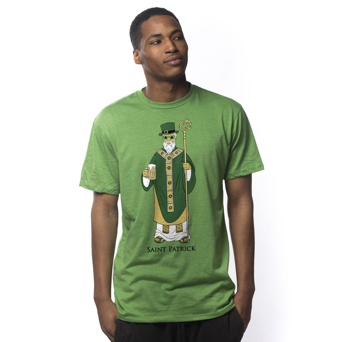 Men's Saint-Patrick Funny Graphic T-Shirt | Vintage Paddy'S Day Parody Tee On Model | Solid Threads