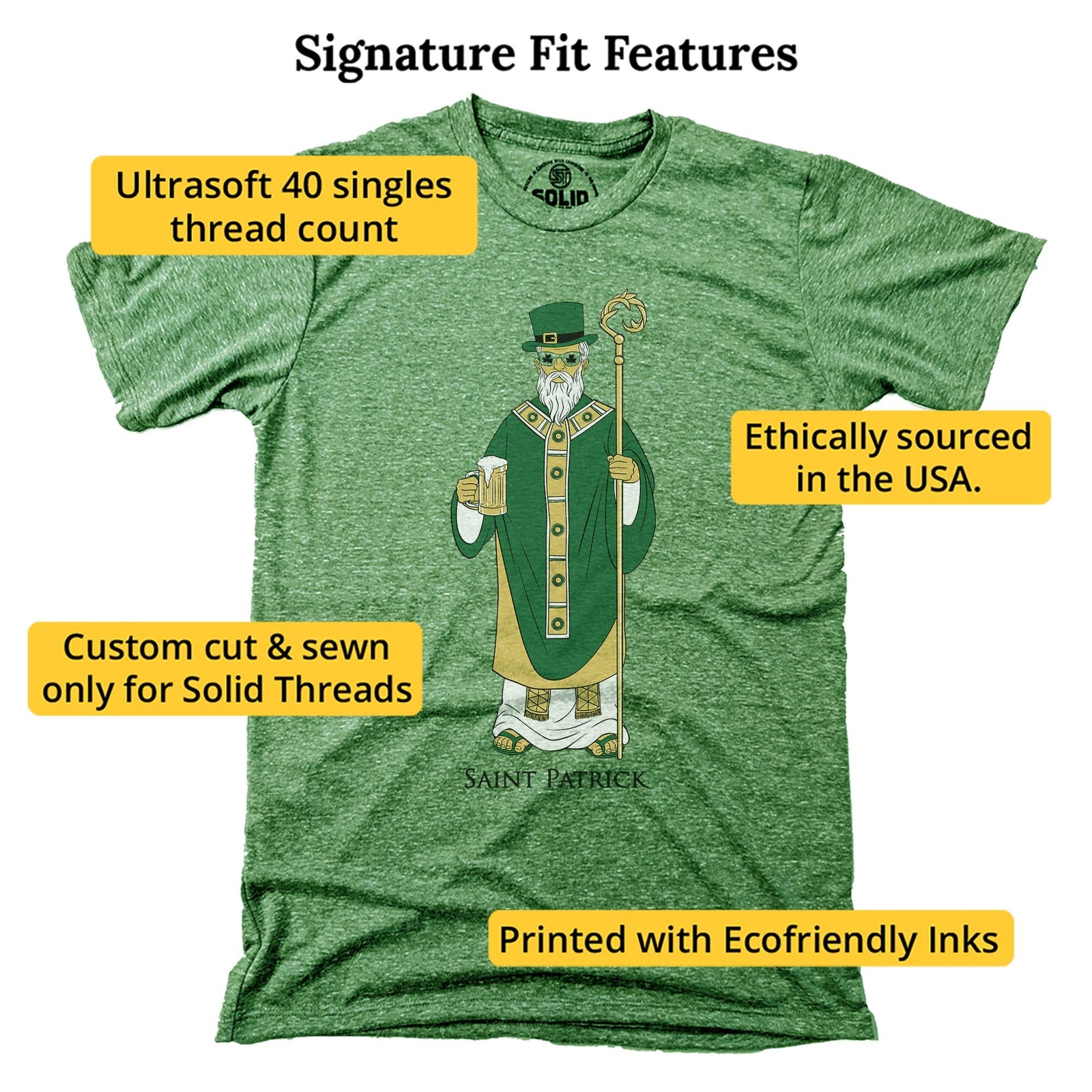 Saint Patrick Funny Signature T-shirt in Triblend Kelly - Fit Attributes