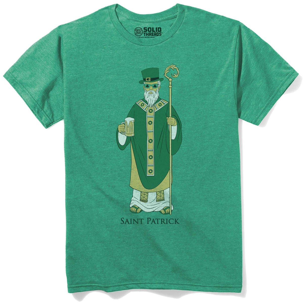 Saint Patrick Funny Staple T-shirt in Kelly Heather - Front View
