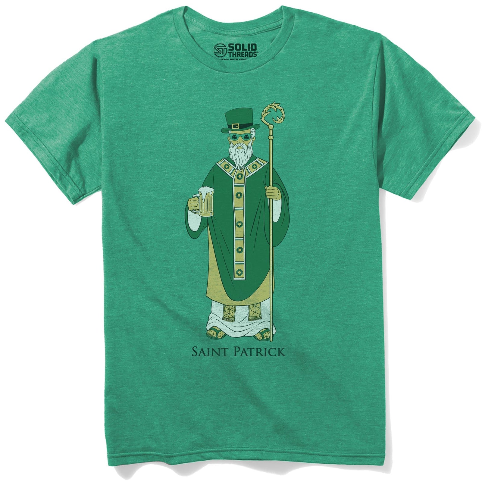 Saint Patrick Funny Staple T-shirt in Kelly Heather - Front View