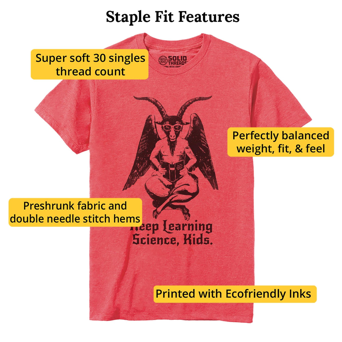 Keep Learning Science Funny Staple T-shirt in Red Heather - Fit Attributes