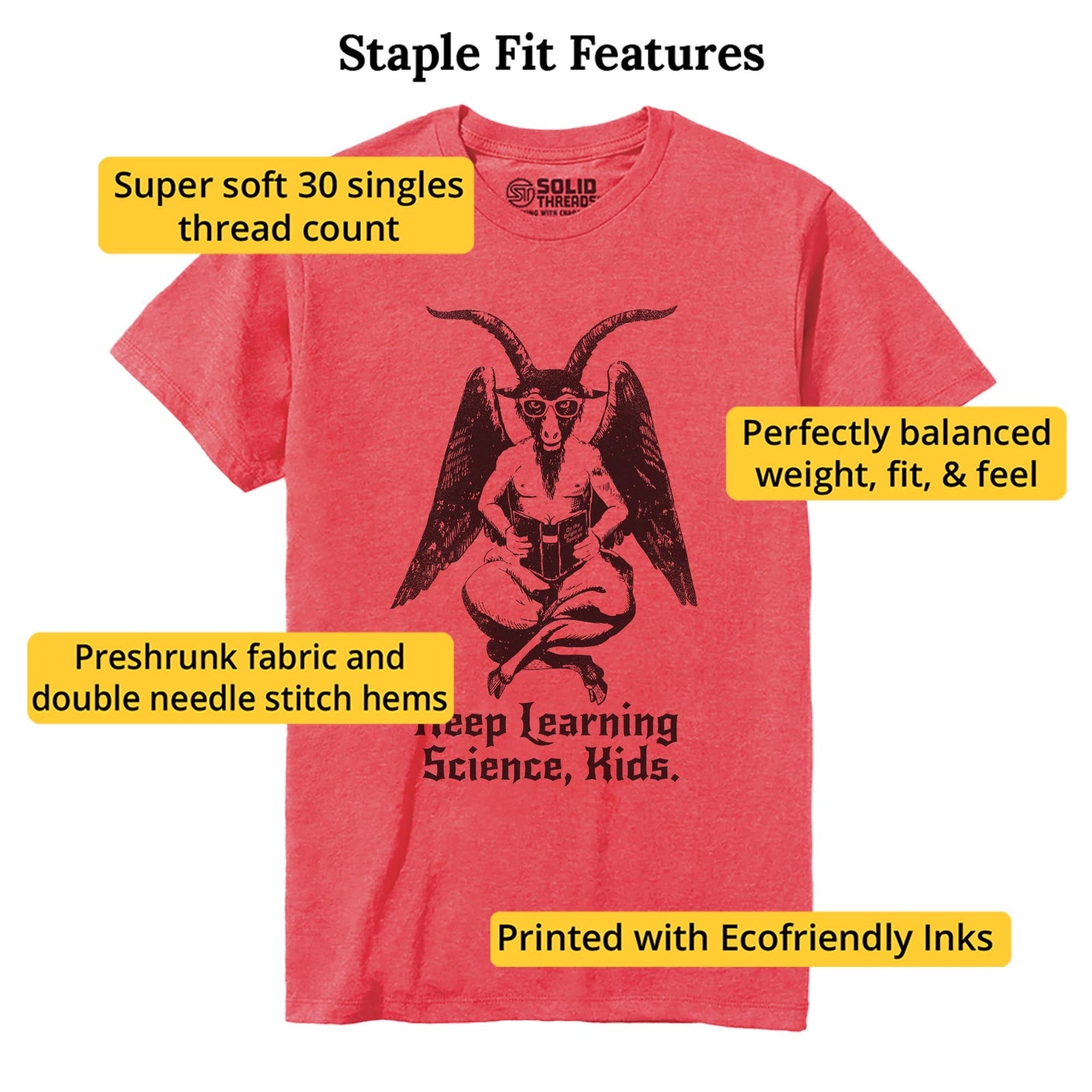Keep Learning Science Funny Staple T-shirt in Red Heather - Fit Attributes