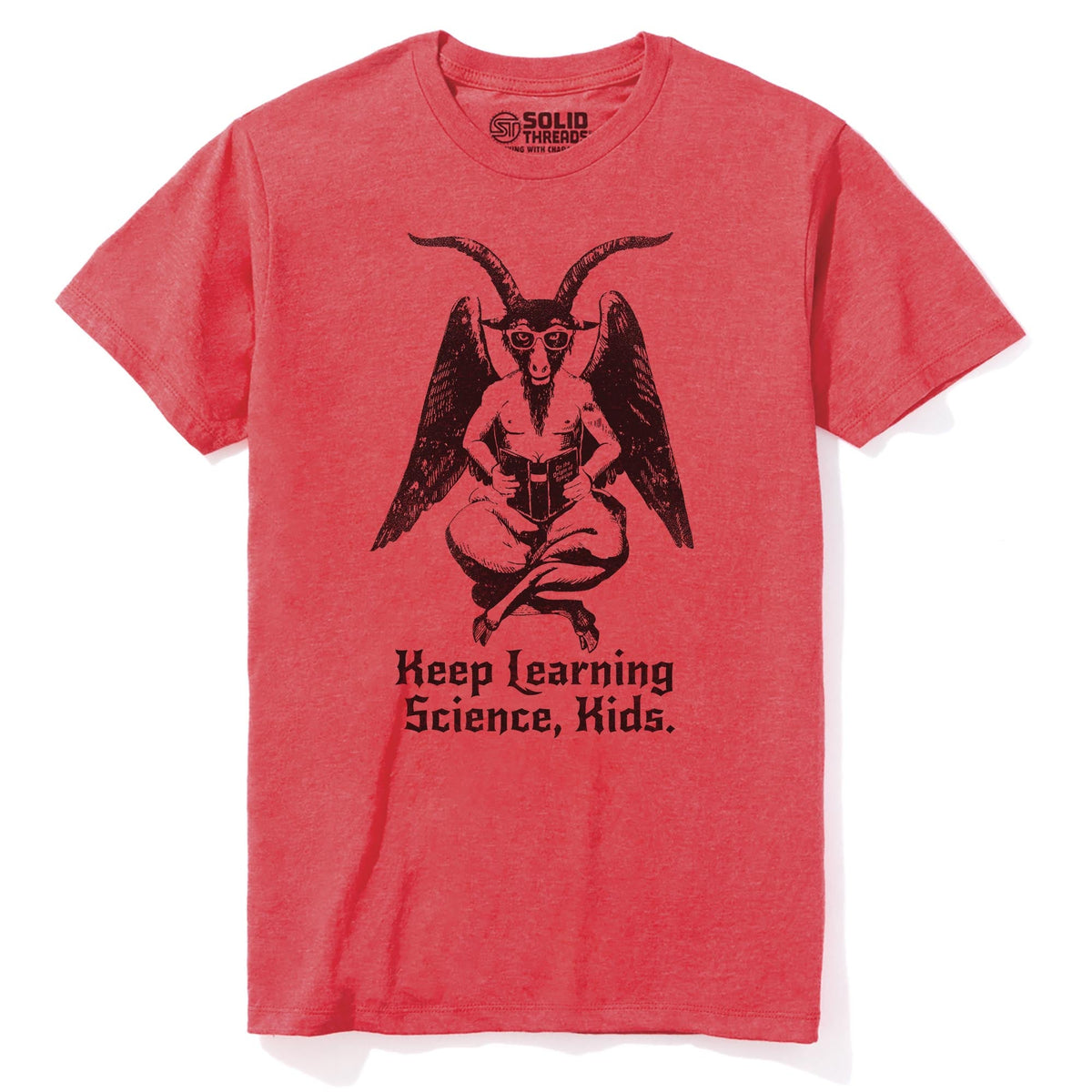 Keep Learning Science Funny Staple T-shirt in Red Heather - Front View