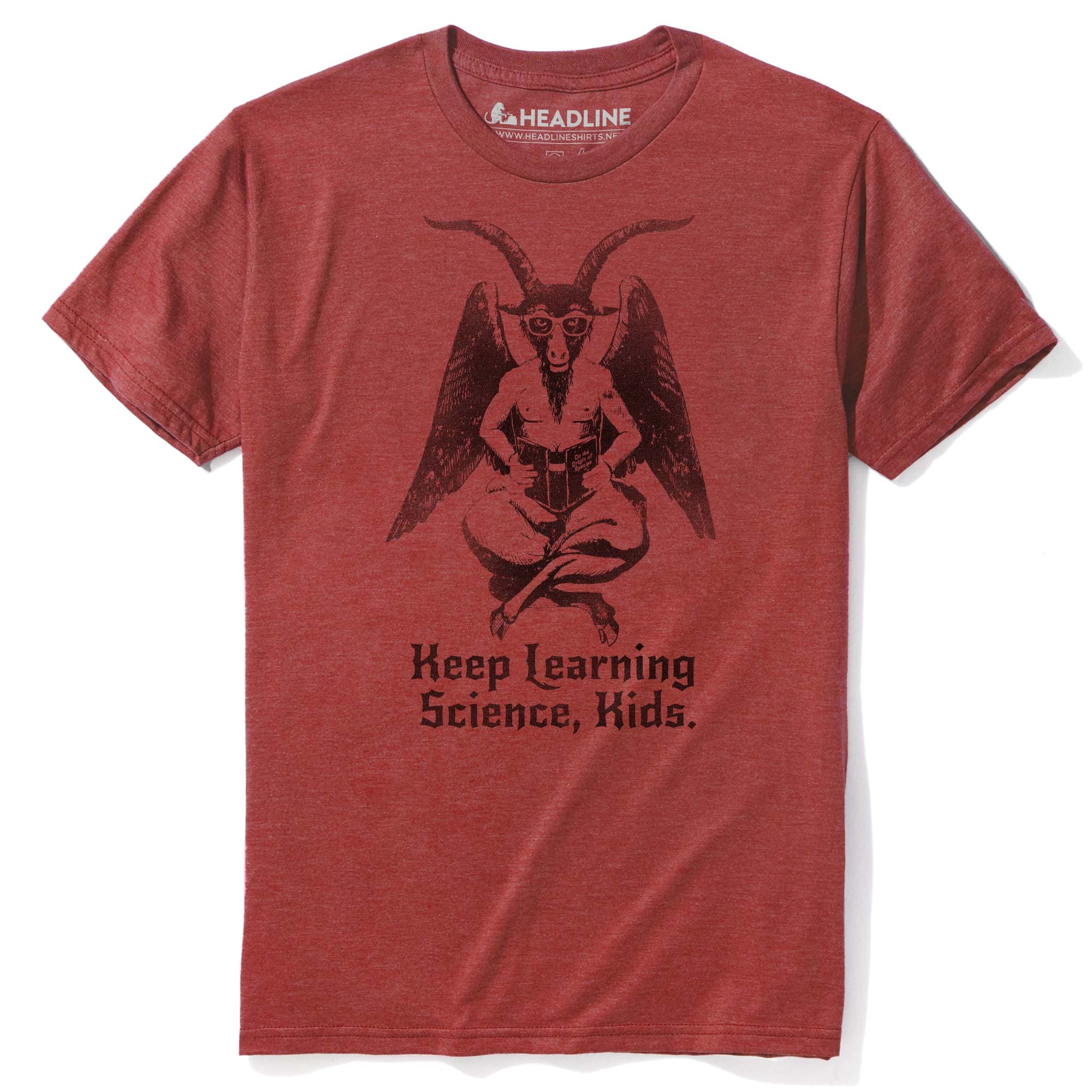 Men's Keep Learning Science Funny Graphic T-Shirt | Vintage Devil Darwin Ironic Tee | Solid Threads