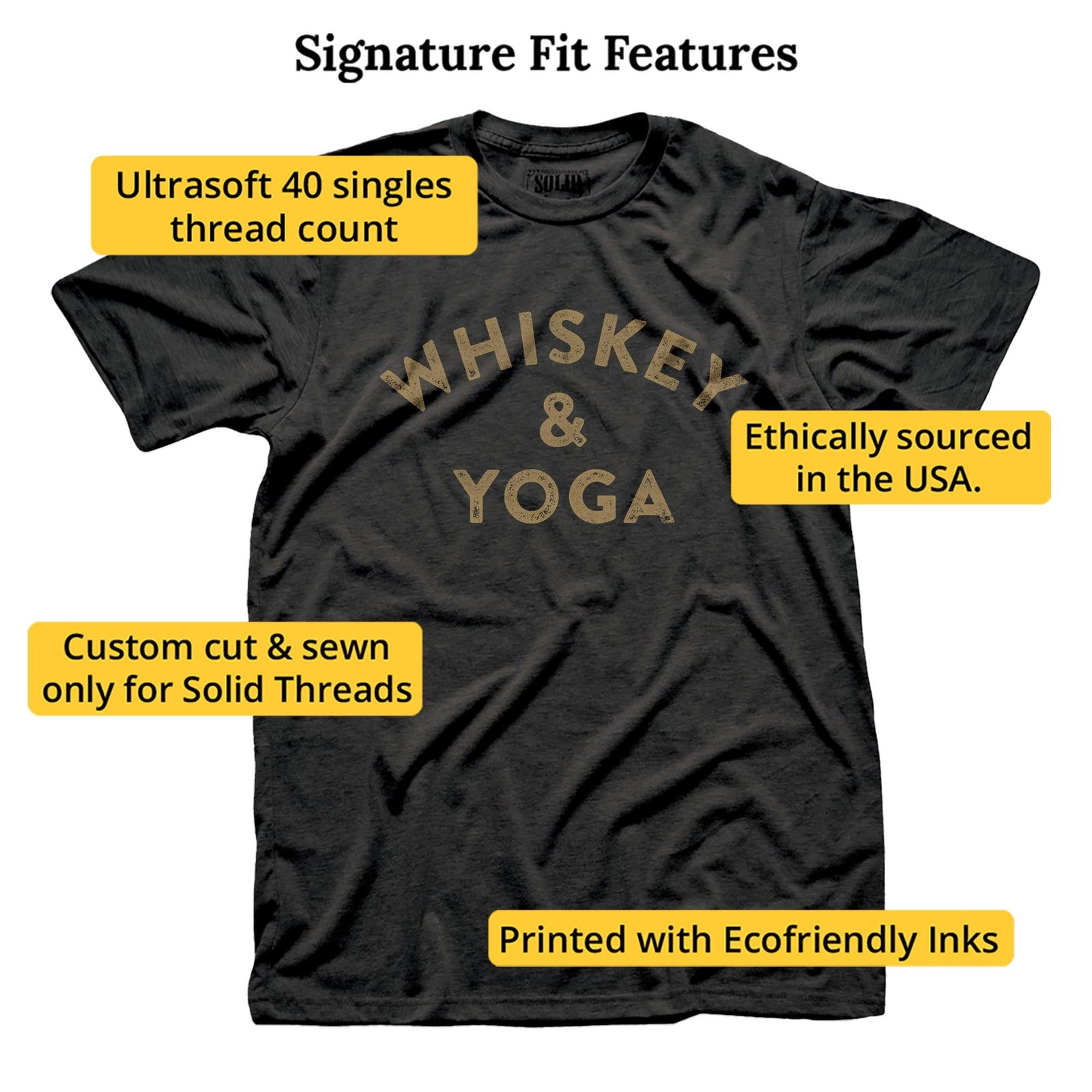 Men's Whiskey & Yoga Funny Hipster Graphic T-Shirt | Vintage Distillery Spirits Tee | Solid Threads