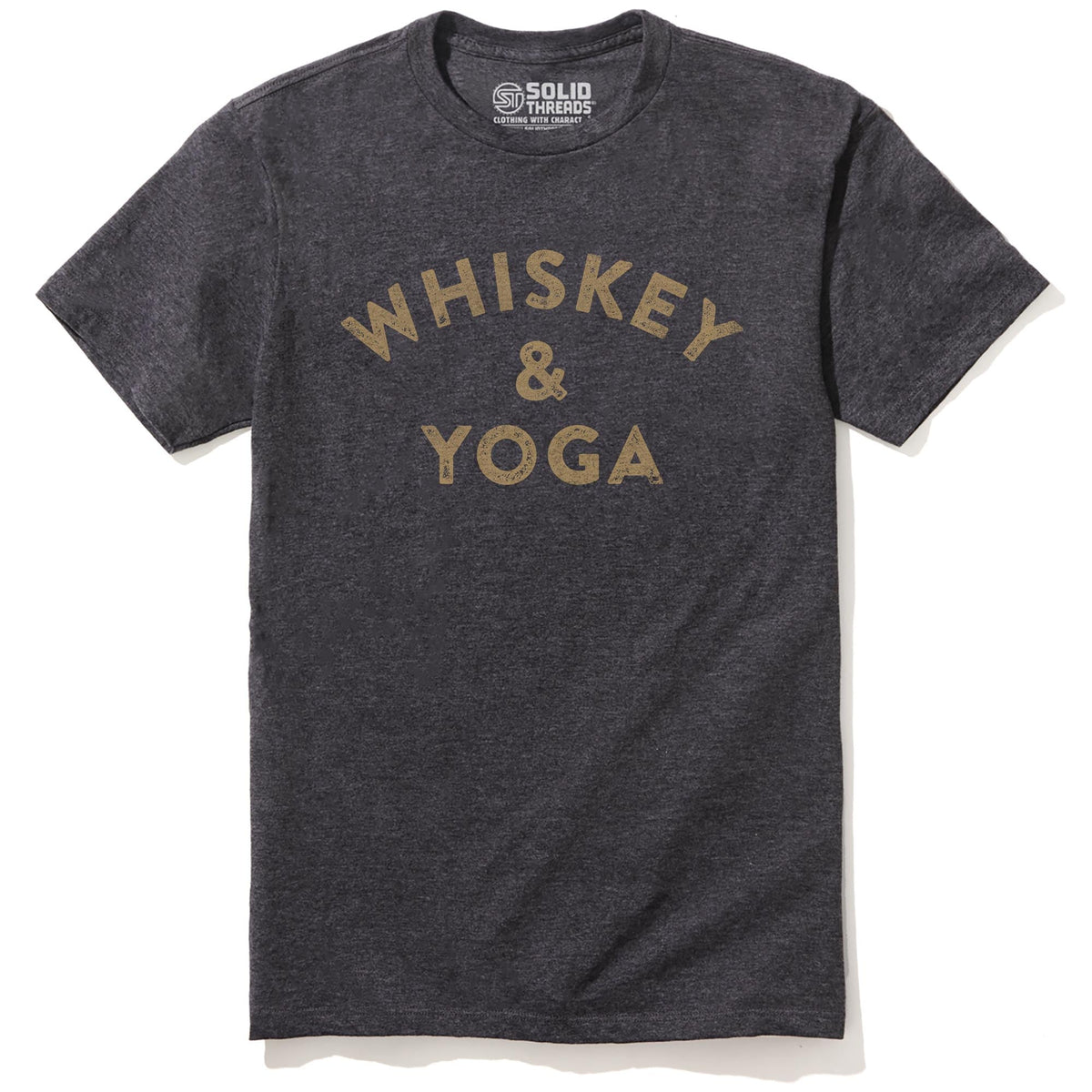 Whiskey &amp;amp; Yoga Funny Staple T-shirt in Charcoal Heather - Front View