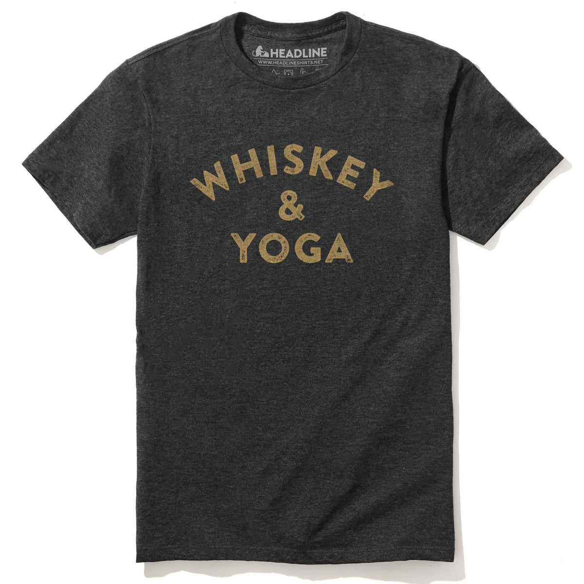 Men&#39;s Whiskey &amp; Yoga Funny Hipster Graphic T-Shirt | Vintage Distillery Spirits Tee | Solid Threads